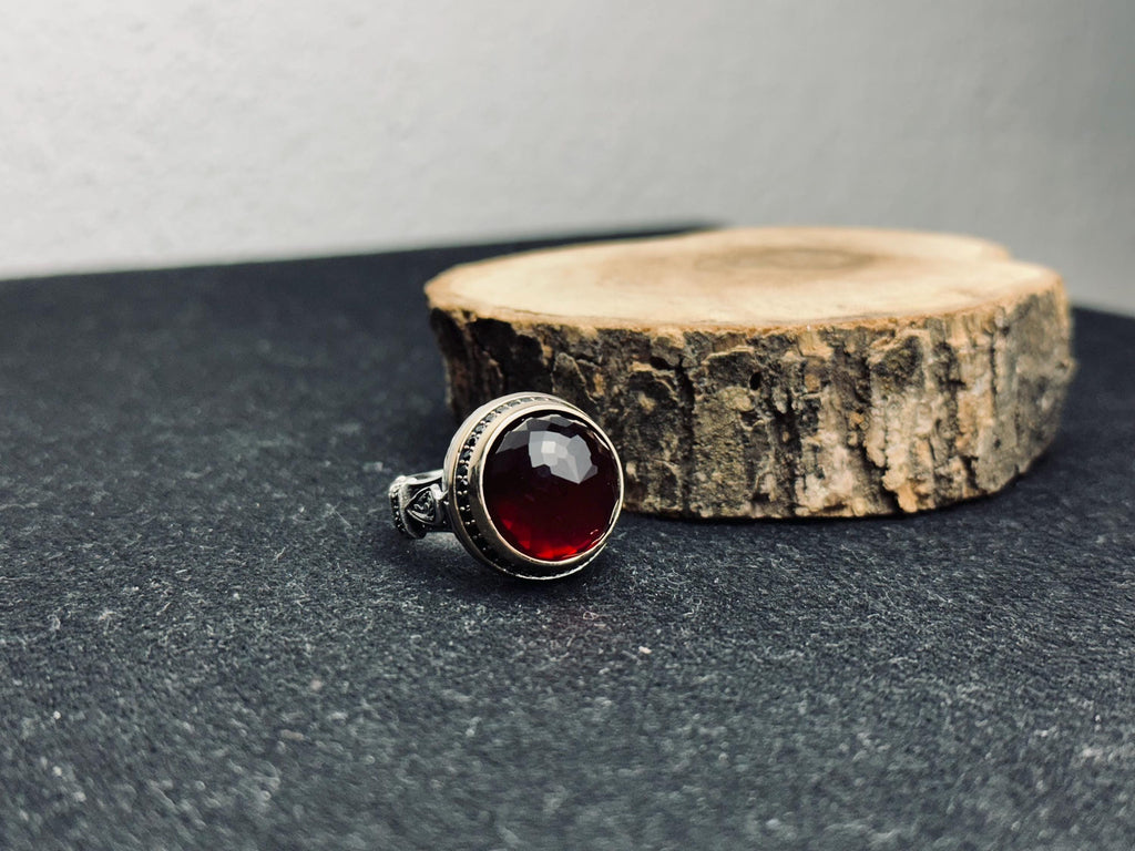 Ruby Men's Ring: Handmade Sterling Silver Jewelry (Round Red Gem)