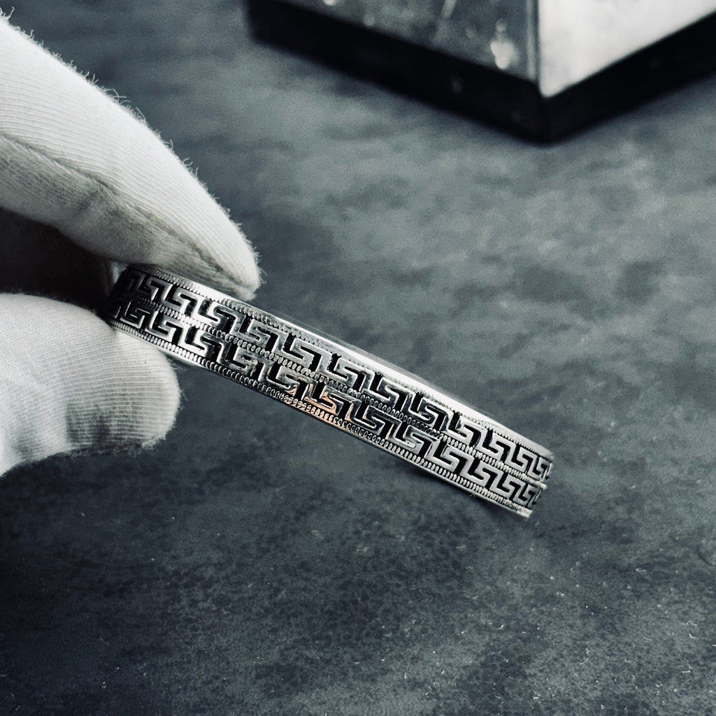 Sterling Silver Greek Key Bracelet - Handmade Unisex Cuff