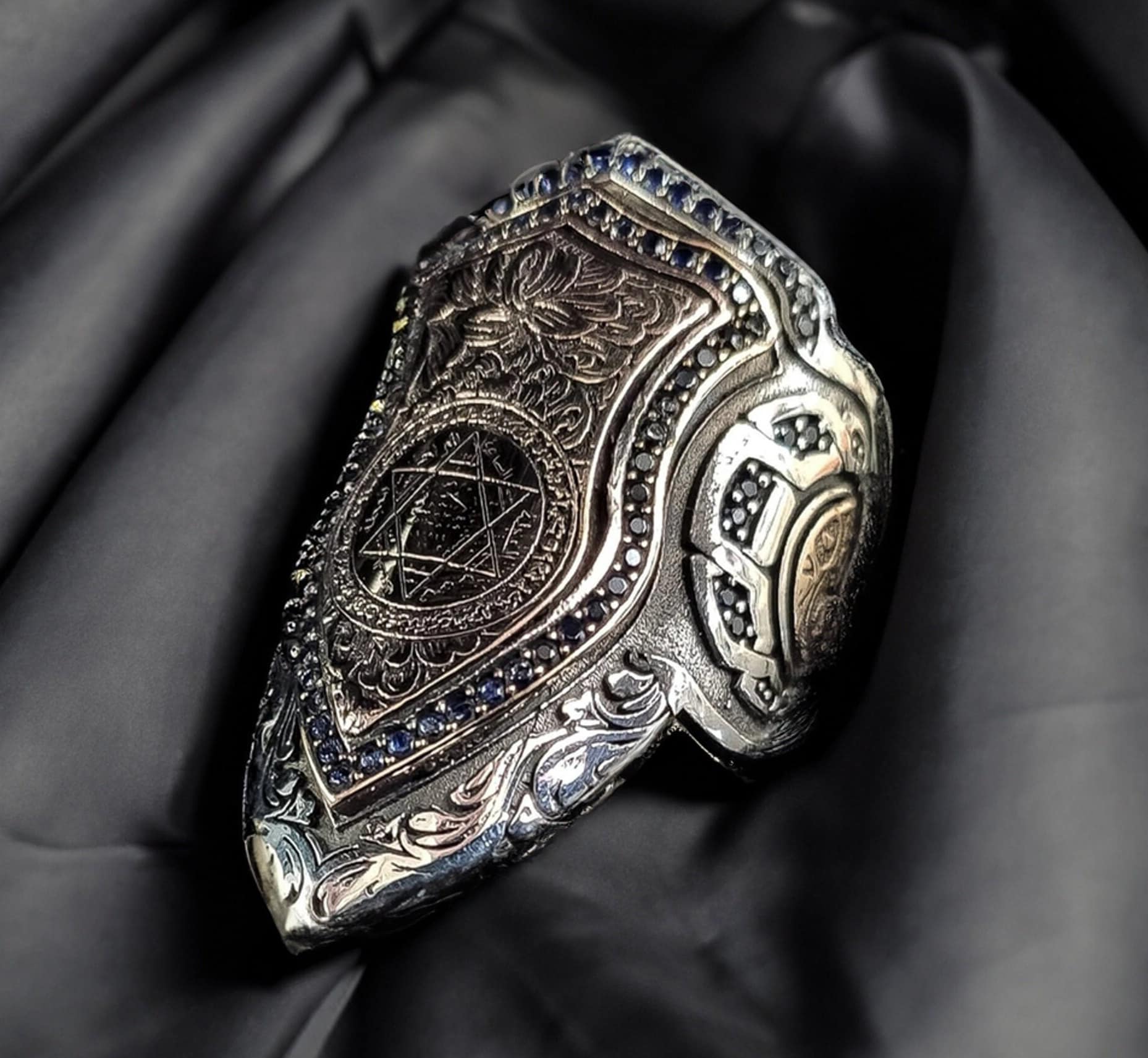 Silver Seal of Solomon Ring, Zihgir Style (Handmade, 925 Sterling)