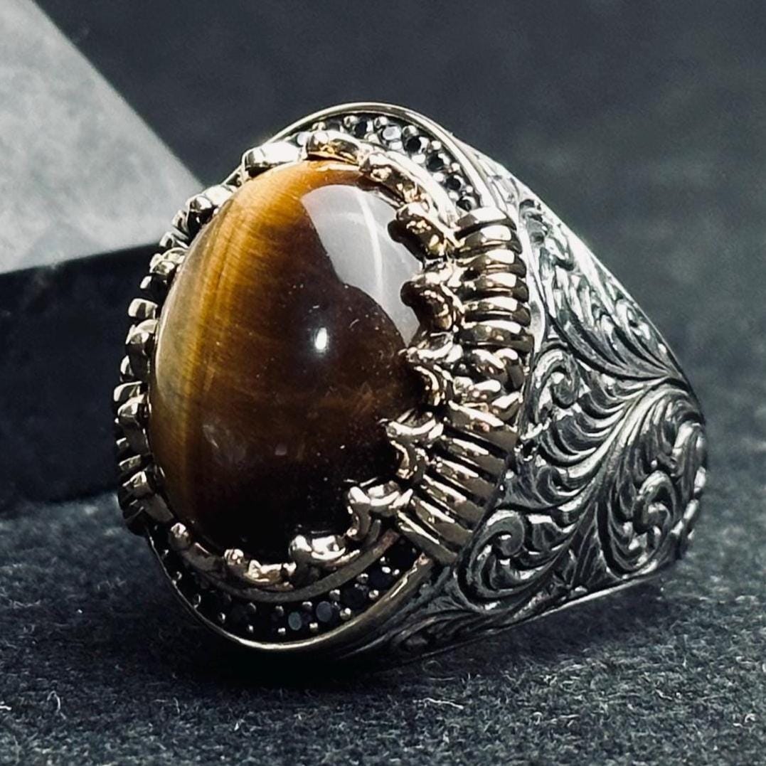 Tiger's Eye Ring for Men: Handmade Sterling Silver Statement Jewelry