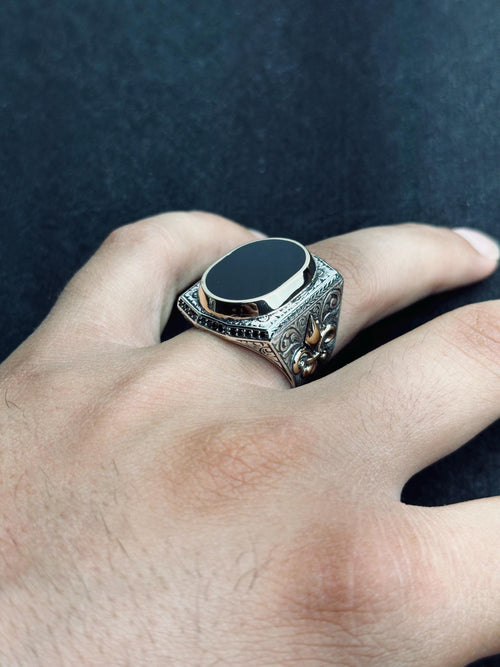 Black Onyx Statement Ring - Sterling Silver, Oval, Handmade