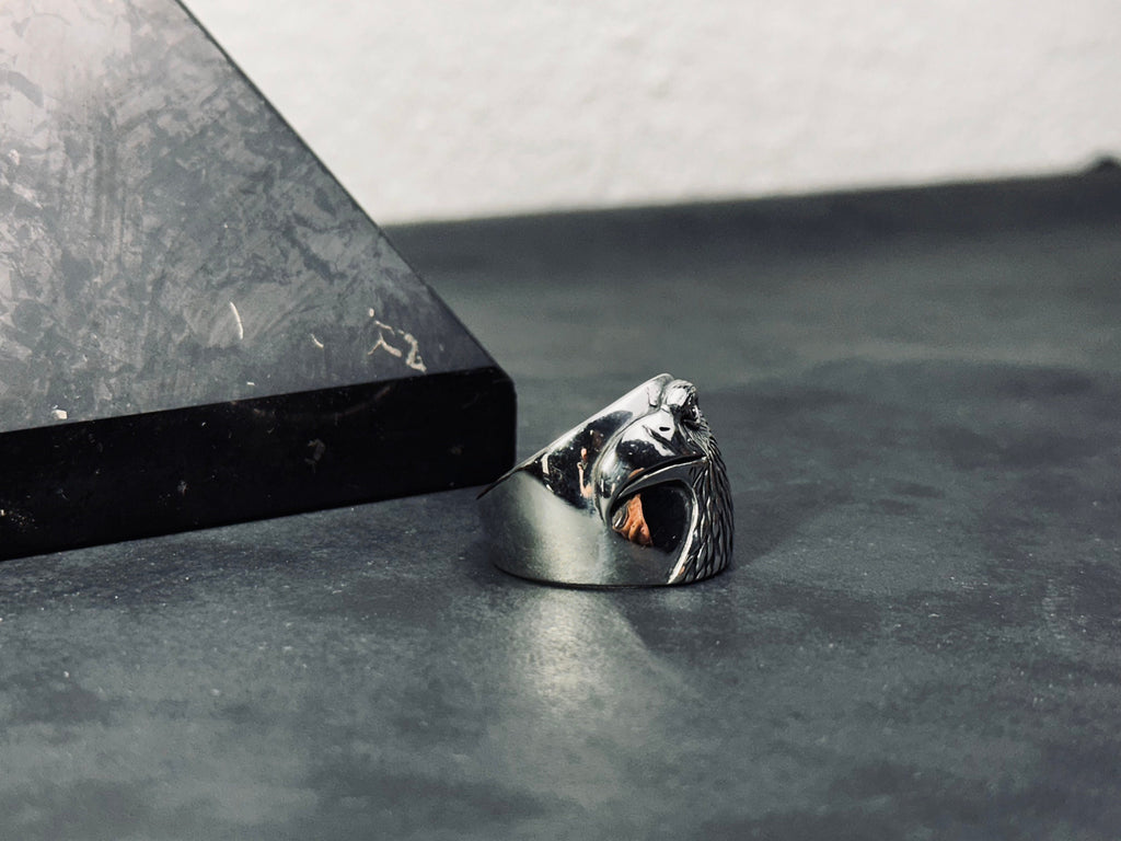 Eagle Statement Ring: Tribal Engraving (Sterling Silver Band)