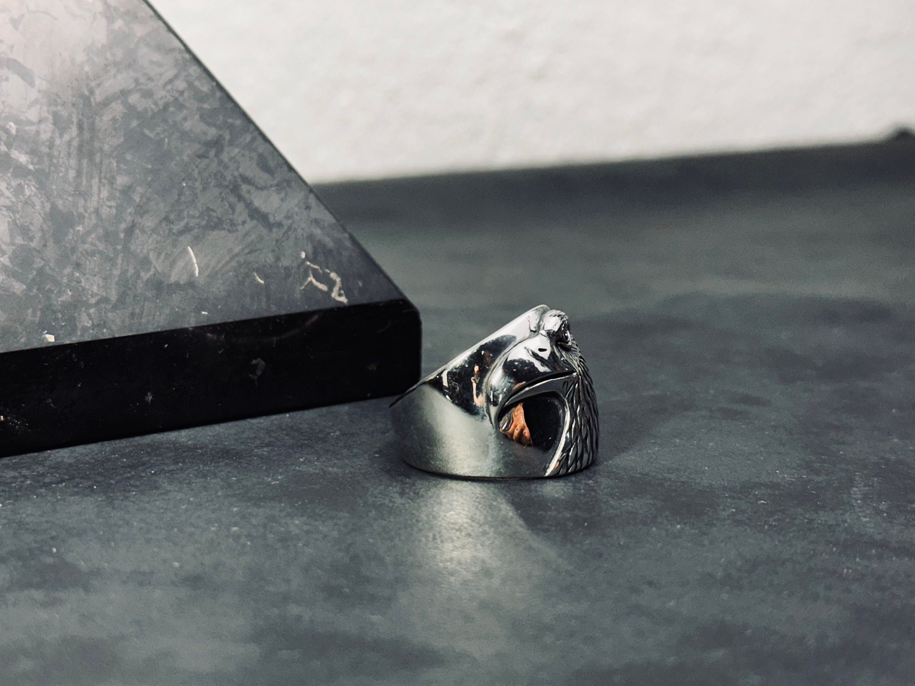 Eagle Statement Ring: Tribal Engraving (Sterling Silver Band)