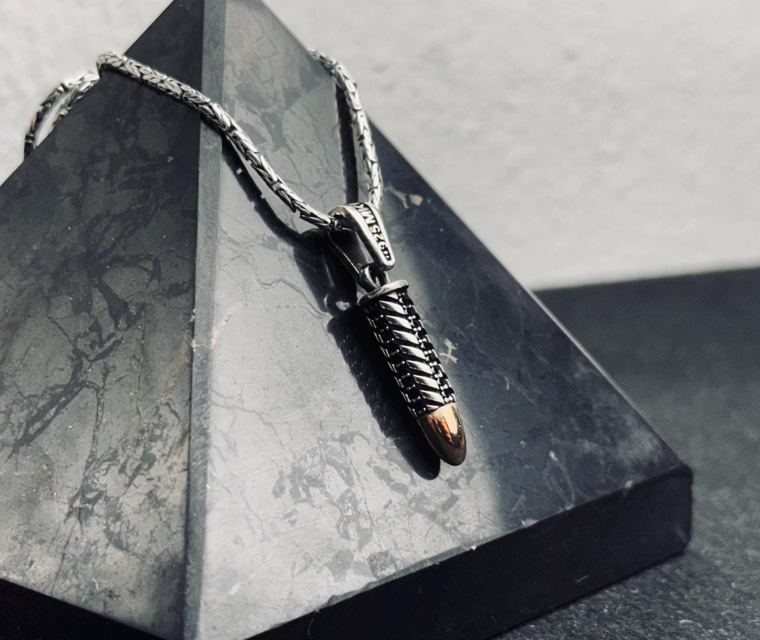 Bullet Pendant Necklace: Sleek Silver Design - Handmade Jewelry