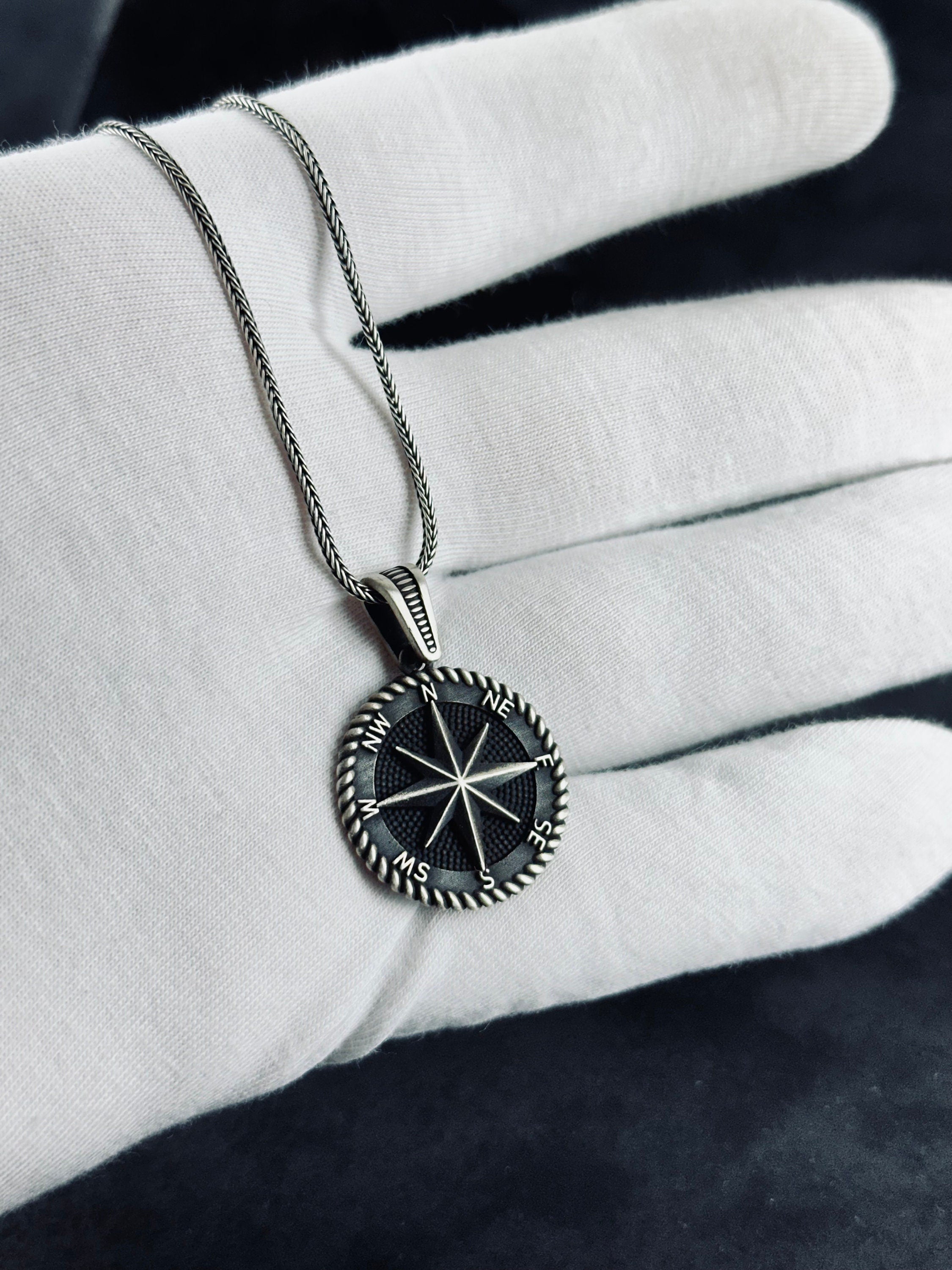 Silver Compass Necklace - Elegant Pendant for Travel Lovers