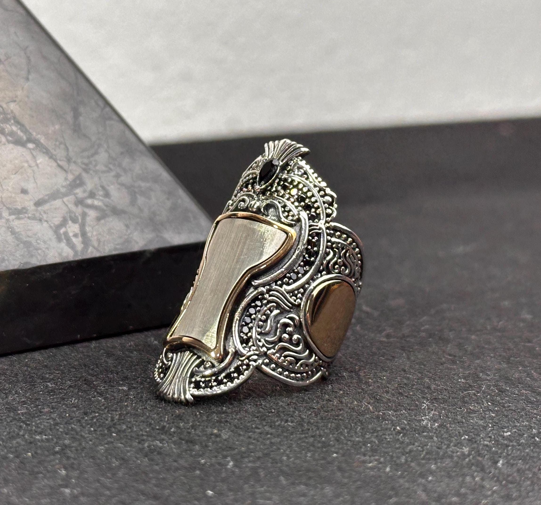 Sterling Silver Sultan Ring, Handmade Turkish Thumb Band (Men's Size)