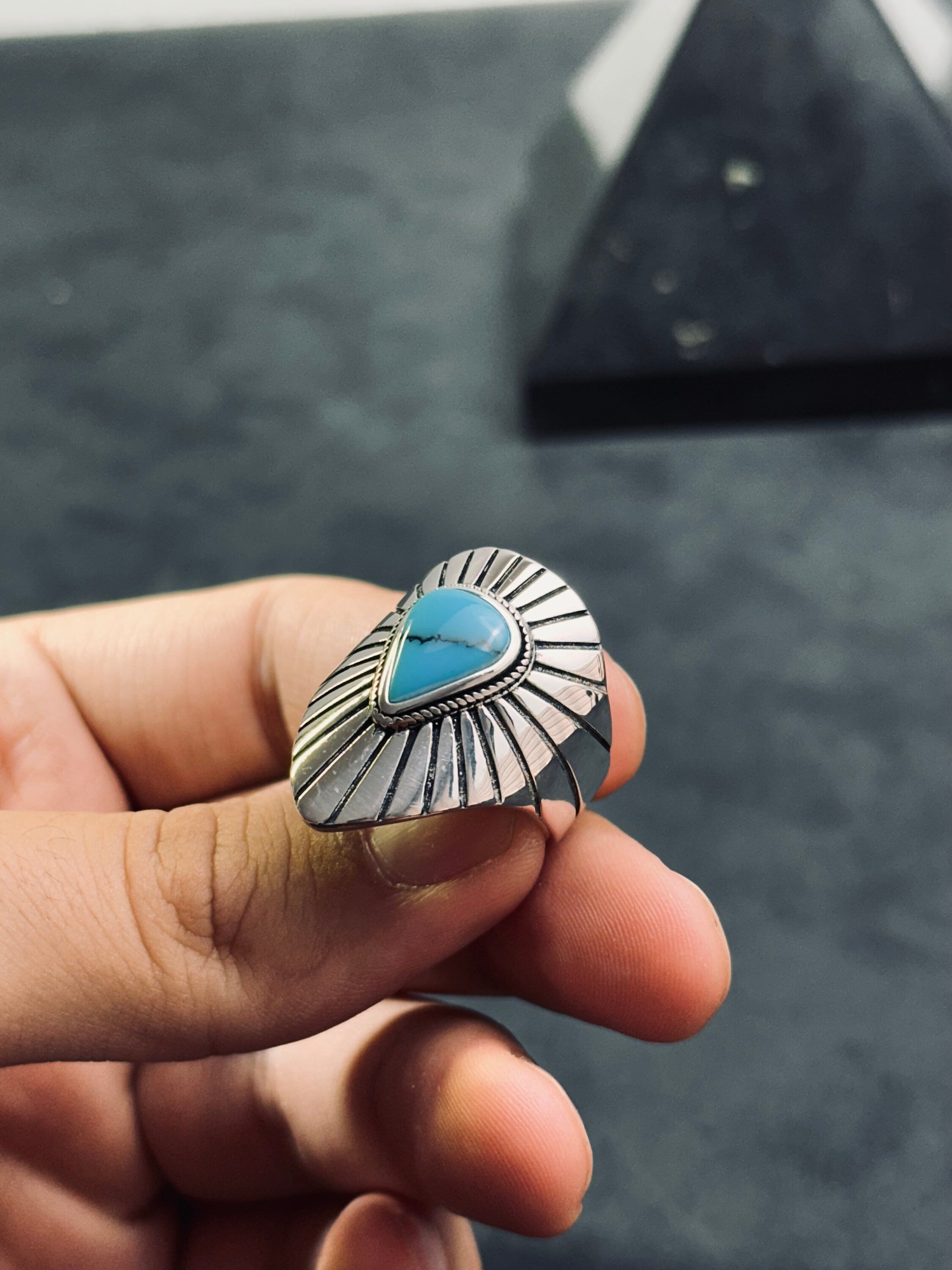 Turquoise Sterling Silver Ring: Geometric Men's Gemstone Jewelry