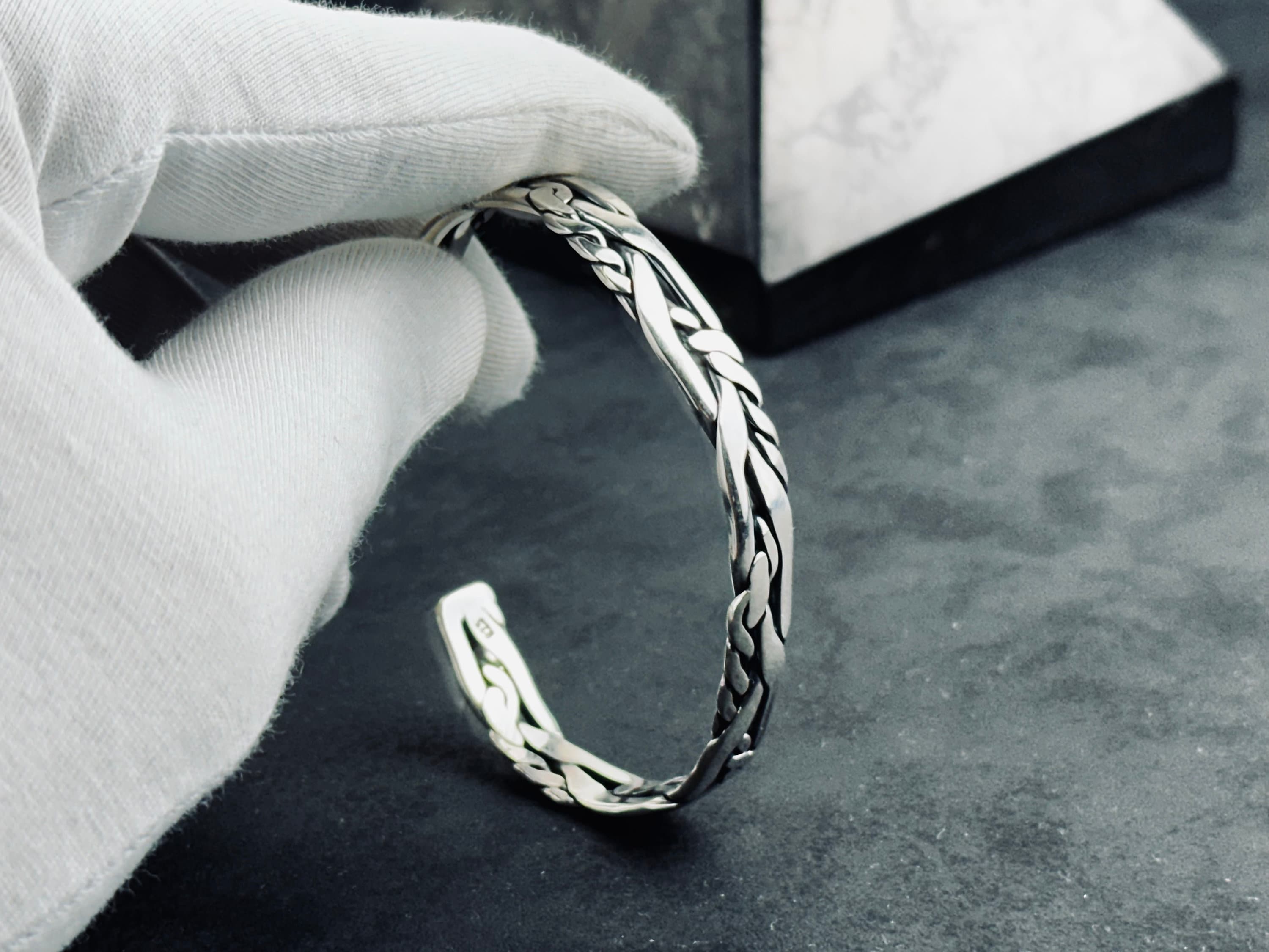 Sterling Silver Cuff Bracelet: Knitted Design (Men's Handmade Jewelry)