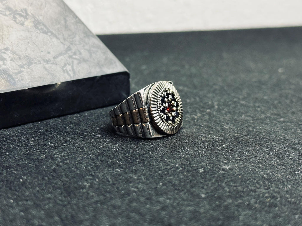 Sterling Silver Signet Ring: Oval Center with Tiny Stone