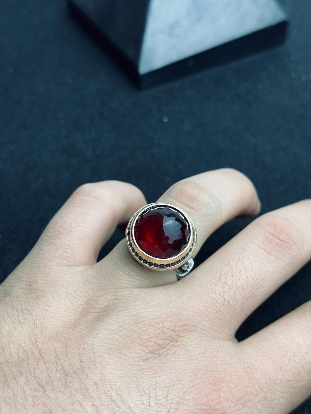 Ruby Men's Ring: Handmade Sterling Silver Jewelry (Round Red Gem)