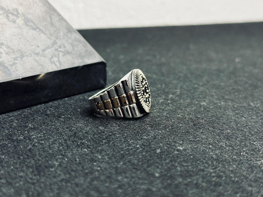 Geometric Men's Silver Ring - Stone Cluster Statement Design