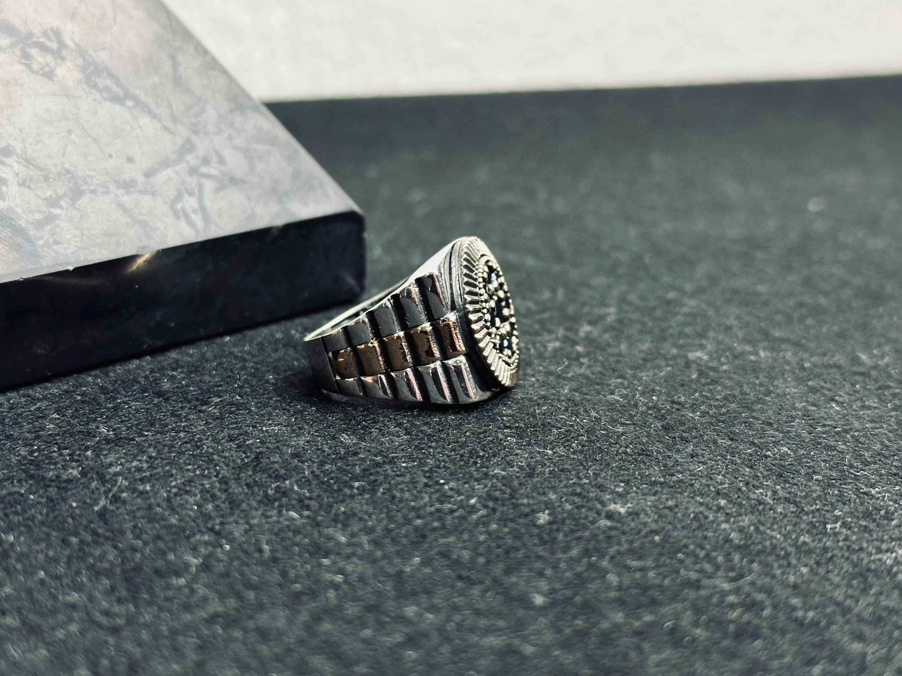 Geometric Men's Silver Ring - Stone Cluster Statement Design