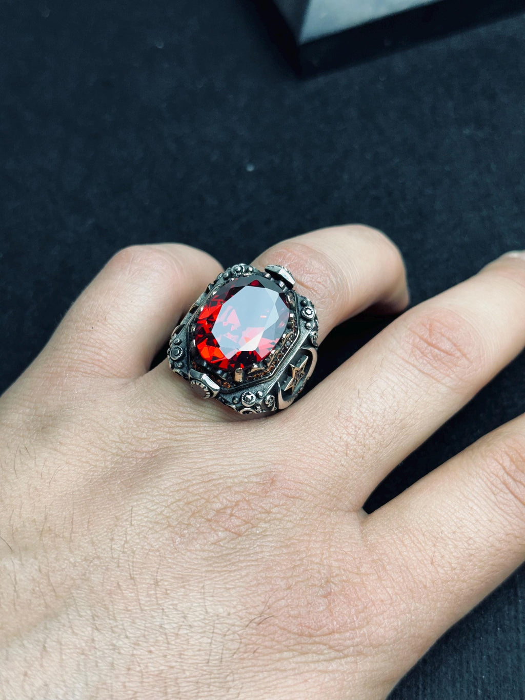 Handmade Ruby Ring: Ottoman Style Sterling Silver (Men's Jewelry)