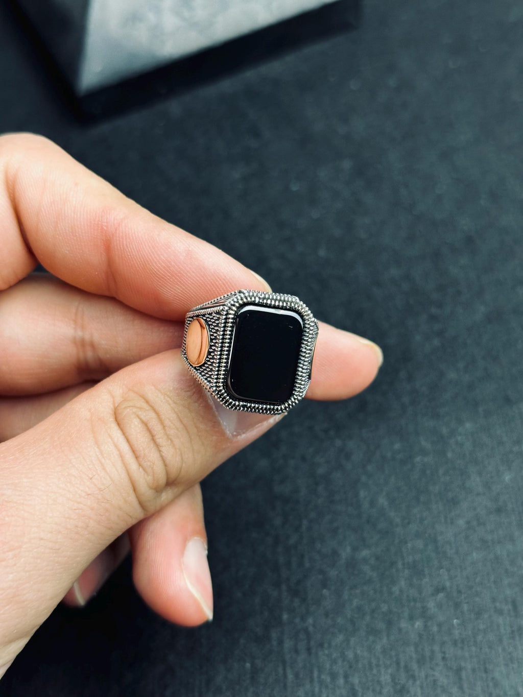Black Onyx Signet Ring - Oxidized Sterling Silver Men's Pinky