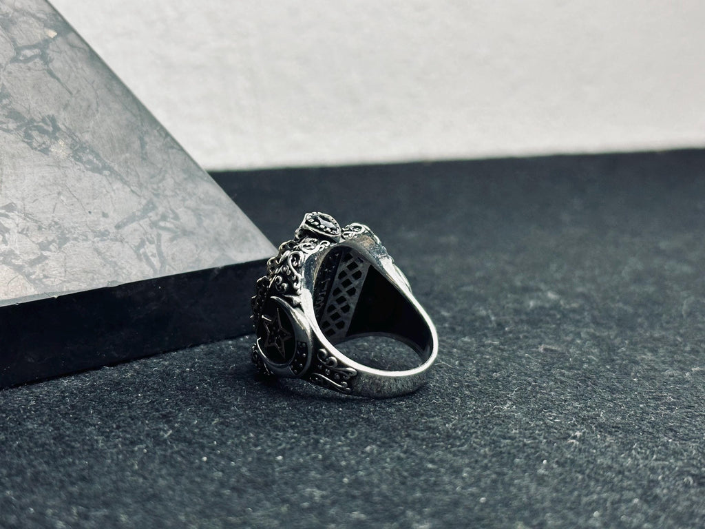 Sterling Silver Seal of Solomon Ring - Spiritual Amulet for Men