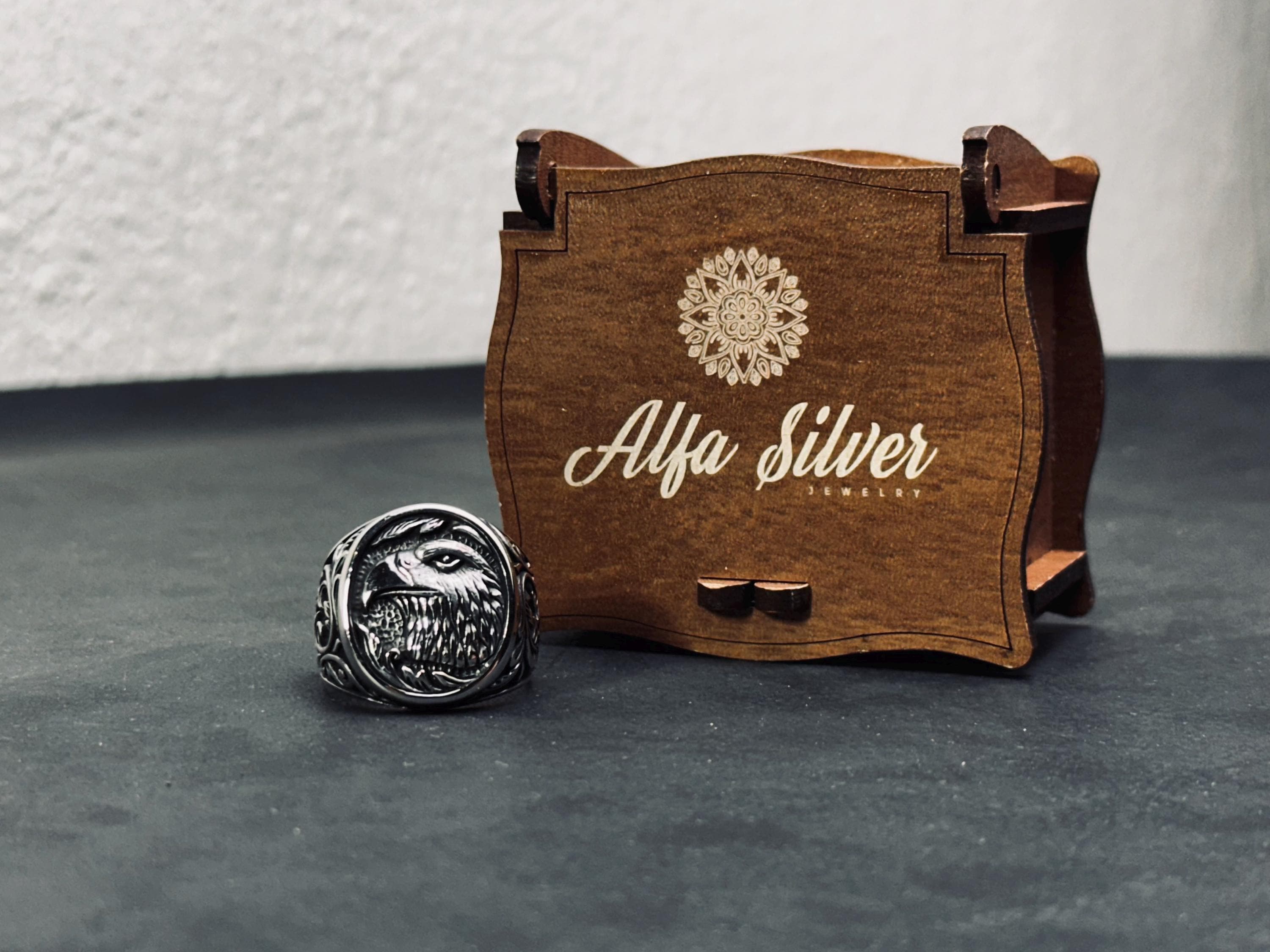 Nordic Eagle Sterling Silver Ring, Oxidized Handmade (Men's Size)