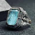 Aquamarine Men's Ring: Twin Eagle Heads, Sterling Silver