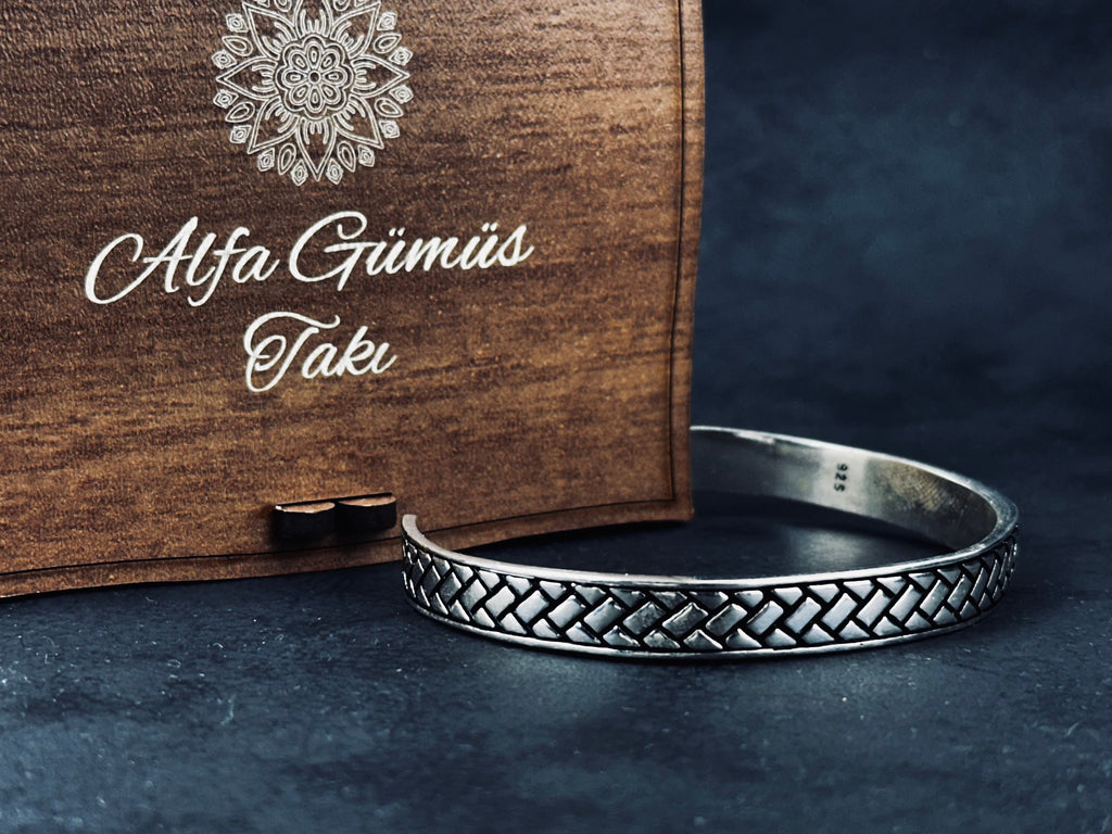 Sterling Silver Greek Cuff: Adjustable Handmade Bracelet (Men’s Jewelry)