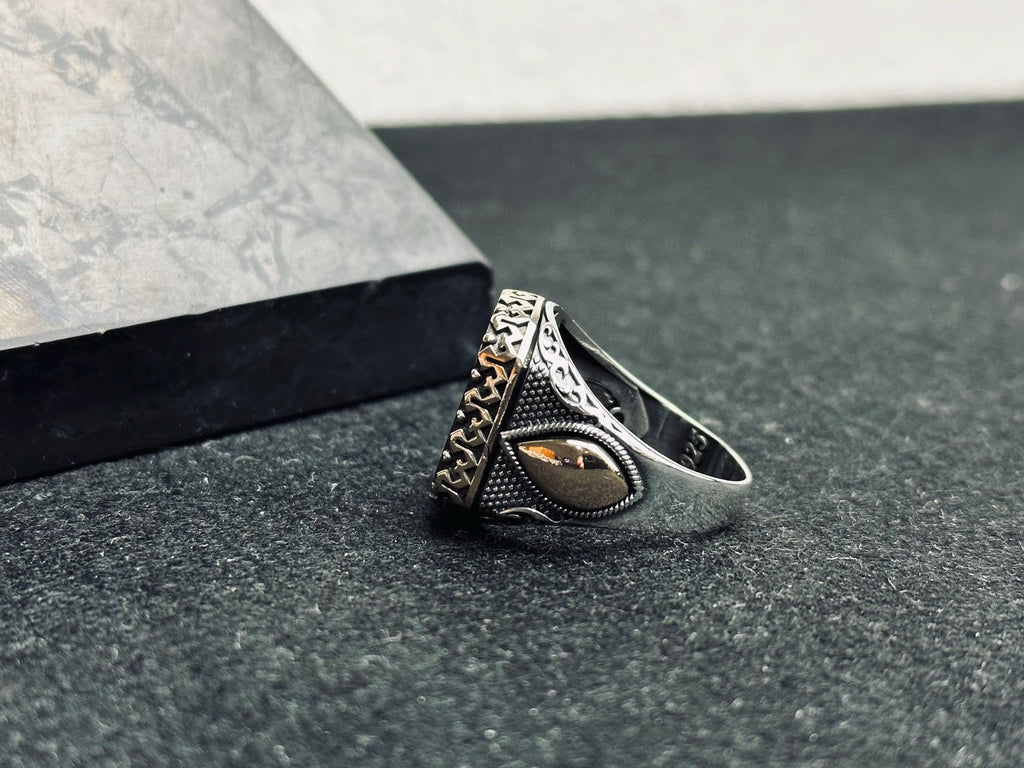 Turkish Sterling Silver Ring, Tiger's Eye Gemstone (Men's Ottoman Style)