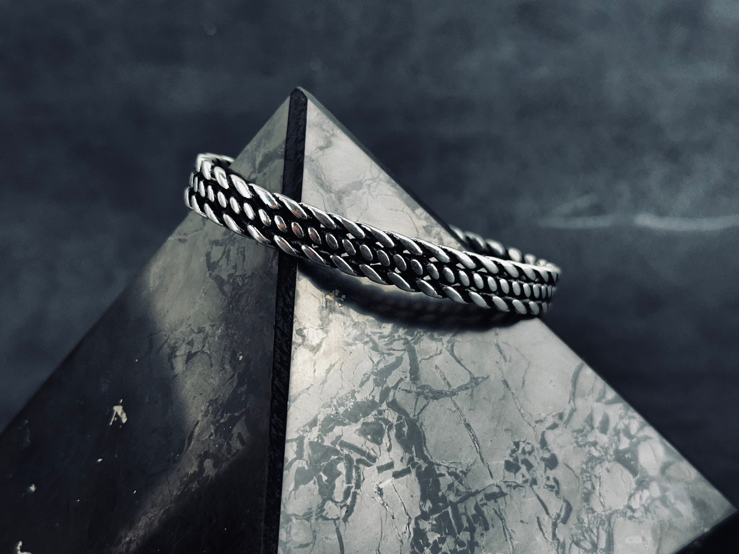 Sterling Silver Knitted Link Bracelet: Adjustable Handmade Design