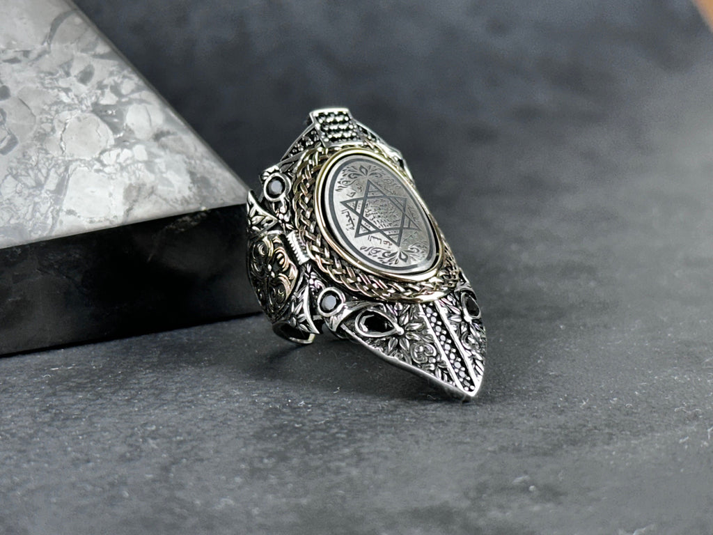 Sterling Silver Solomon's Seal Ring - Adjustable Zihgir Statement