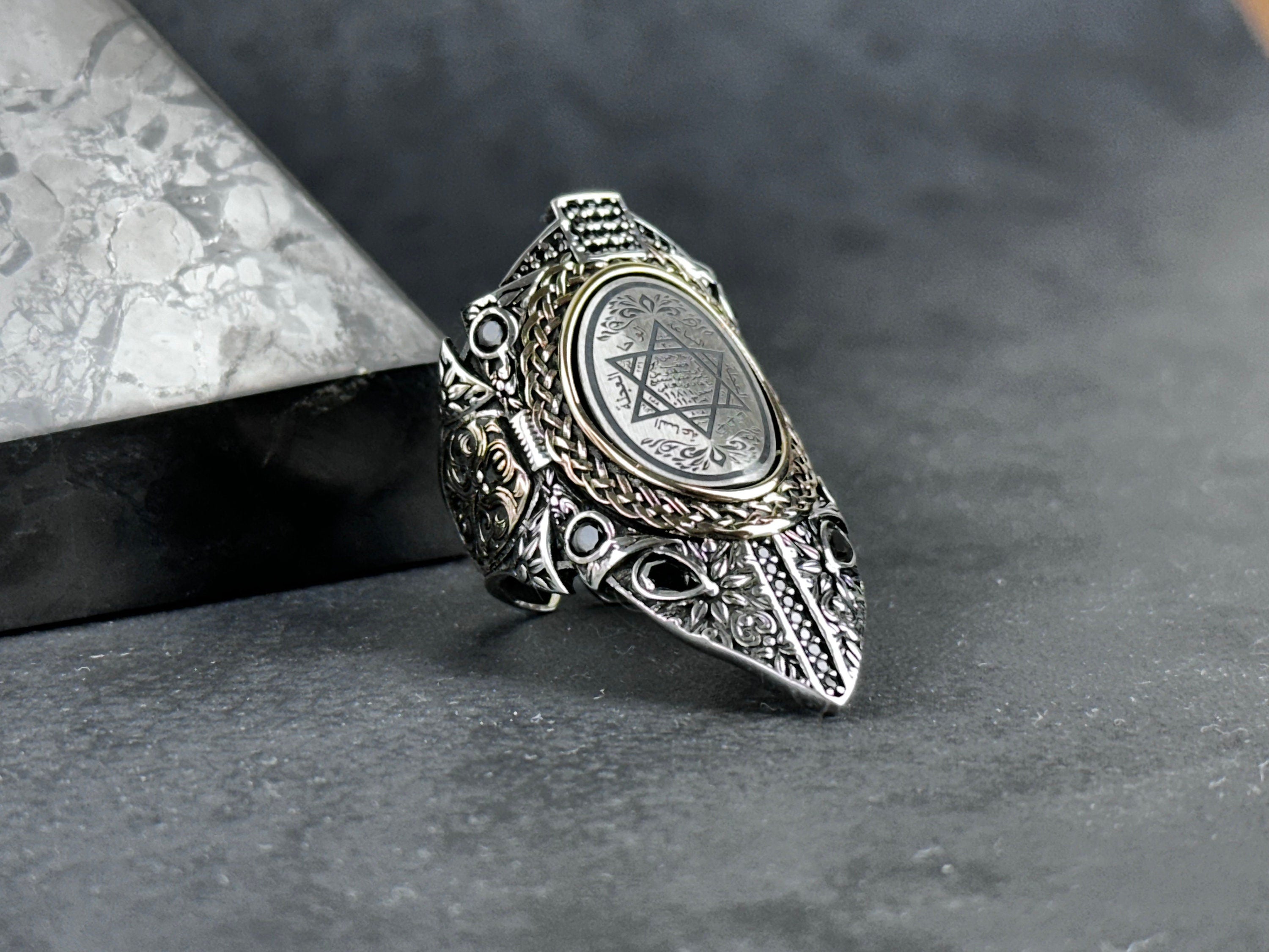 Sterling Silver Solomon's Seal Ring - Adjustable Zihgir Statement