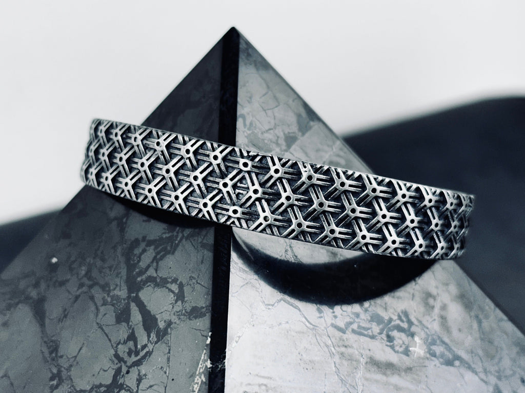 Textured Sterling Silver Cuff Bracelet: Handmade Carved Design