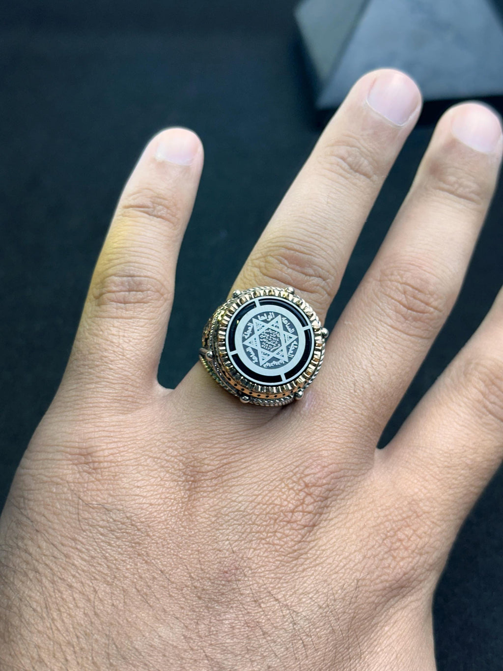Engraved Solomon Seal Ring - Sterling Silver Handmade Men's Jewelry