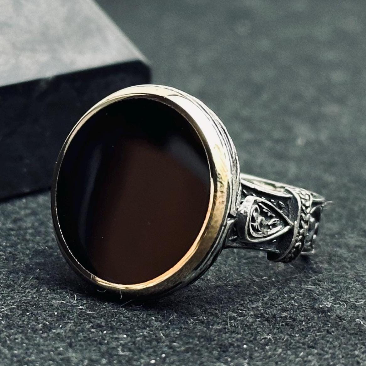 Oval Onyx Signet Ring - Vintage Handmade 925 Sterling Silver