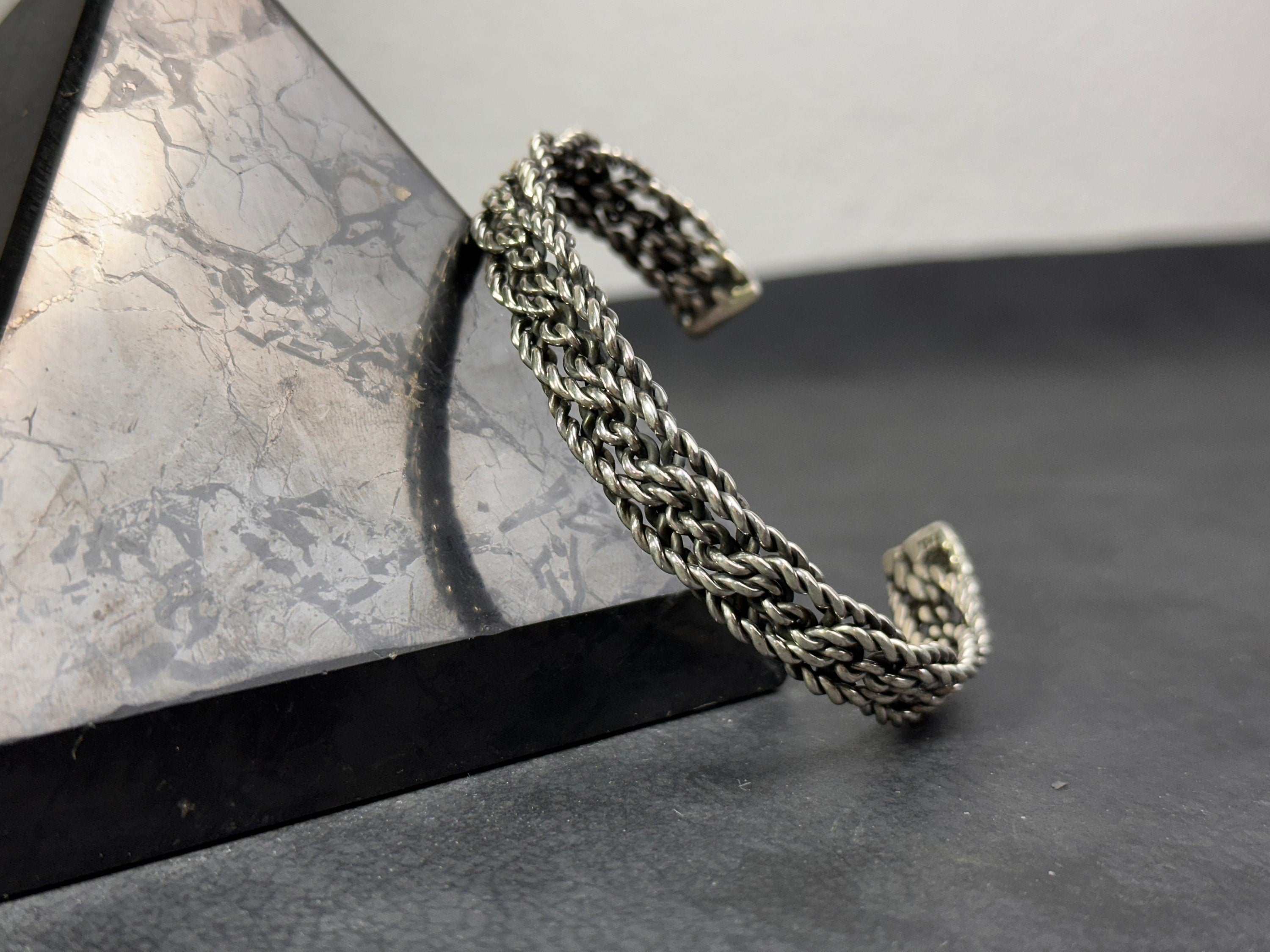 Sterling Silver Cuff Bracelet: Nordic Braided Style - Handmade