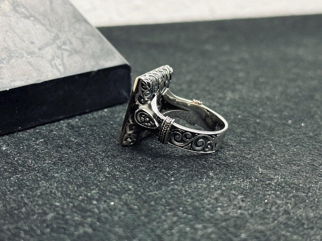 Turkish Sterling Silver Ring, Black Onyx Stone (Unisex Statement)