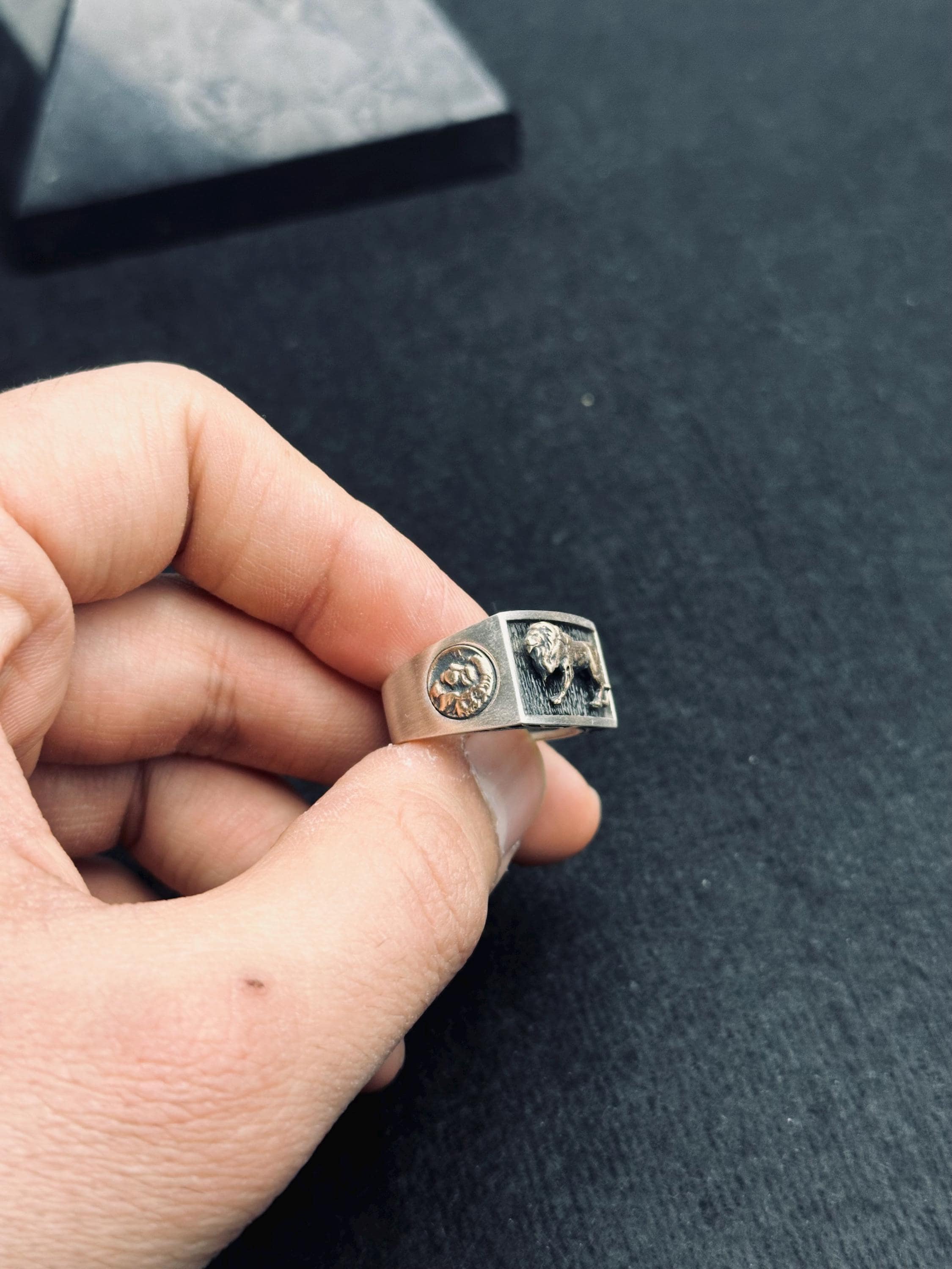 Sterling Silver Lion Ring - Men's Bold Zodiac Design