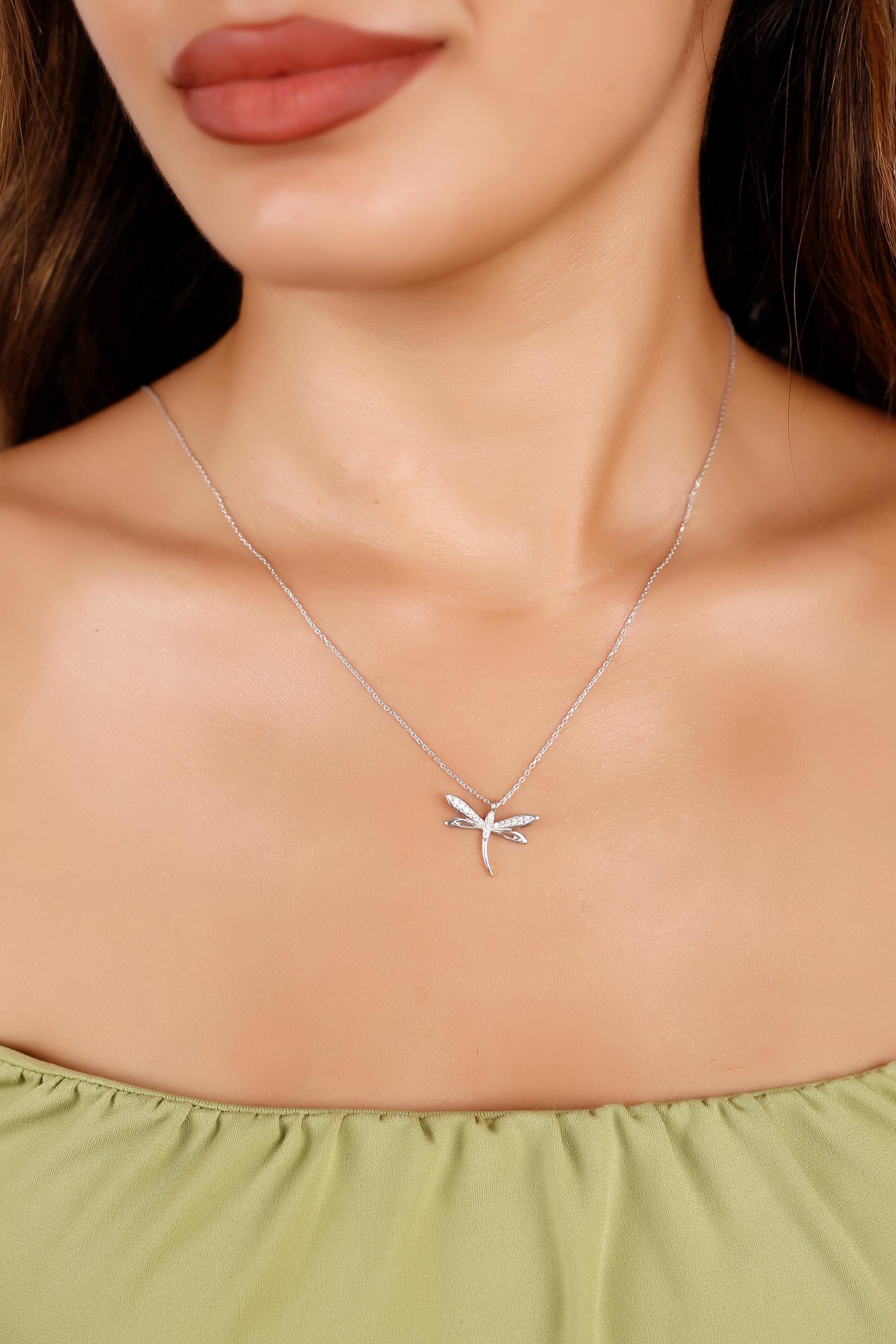 Sterling Silver Dragonfly Necklace, Personalized Birthstone Pendant, Memorial Jewelry Gift for Women, Birthday Gift, Anniversary Gift