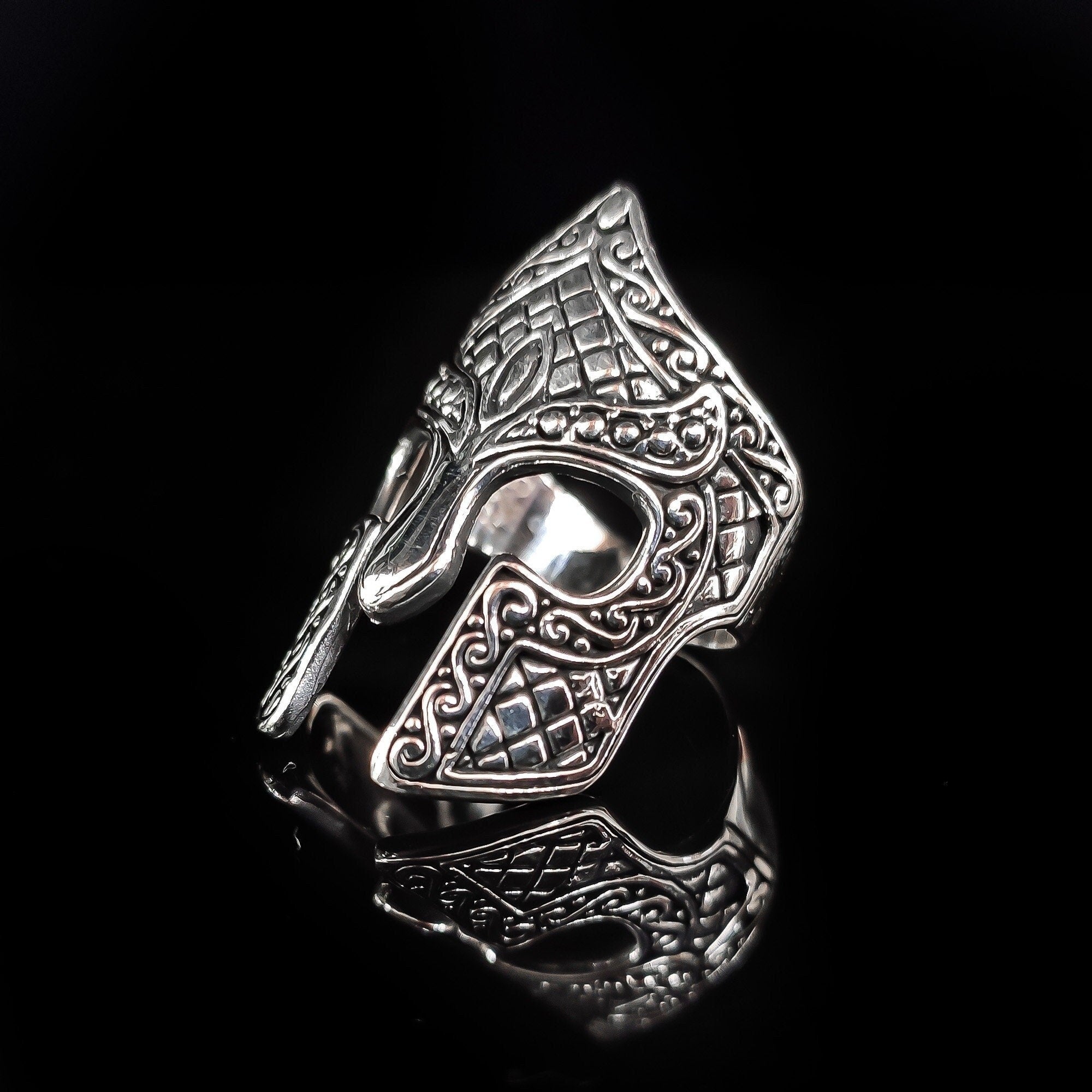 Spartan Helm Ring: Sterling Silver Warrior Design (Handmade)