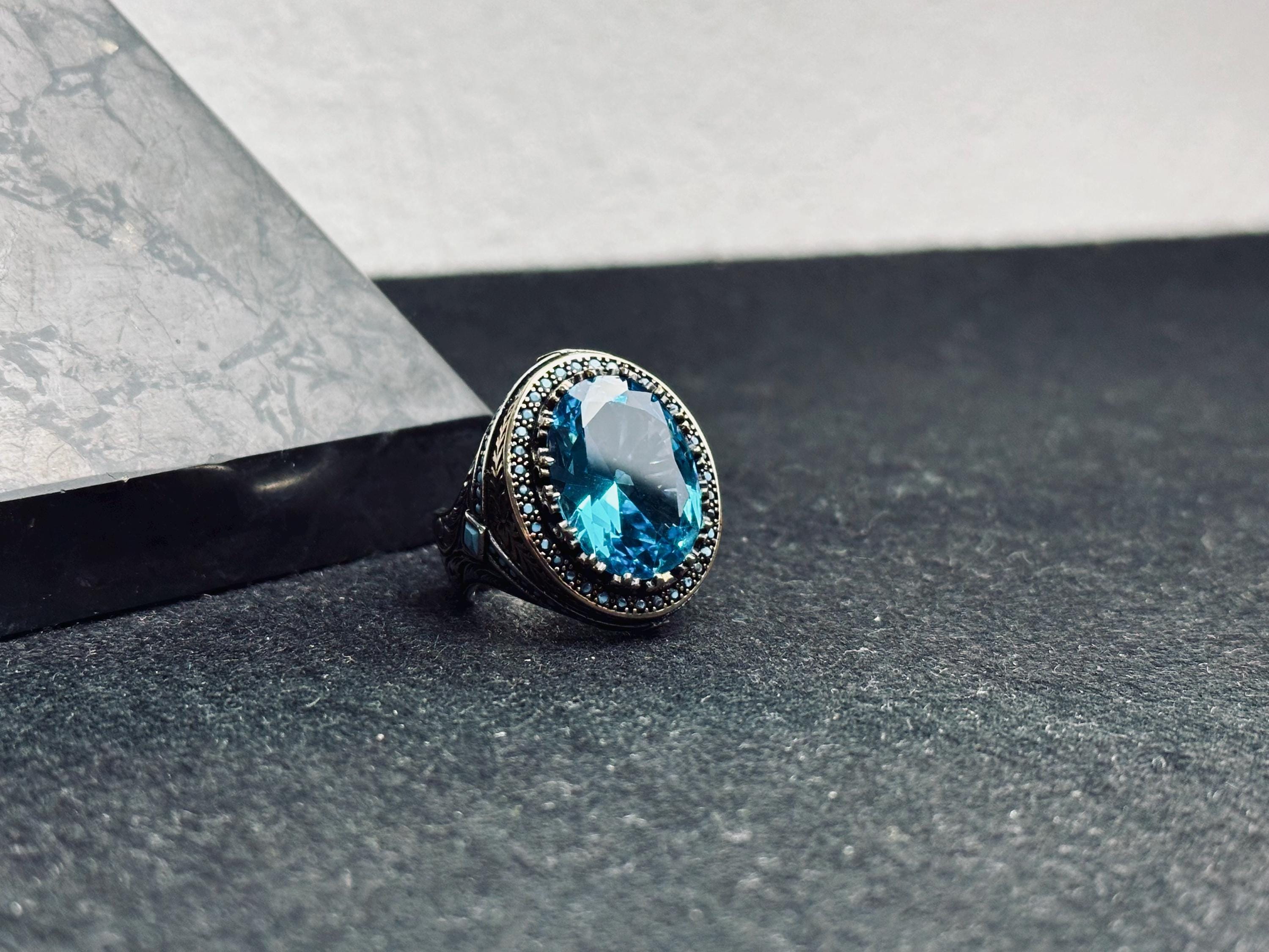 Paraiba Tourmaline Ring: Men's Sterling Silver Statement Jewelry