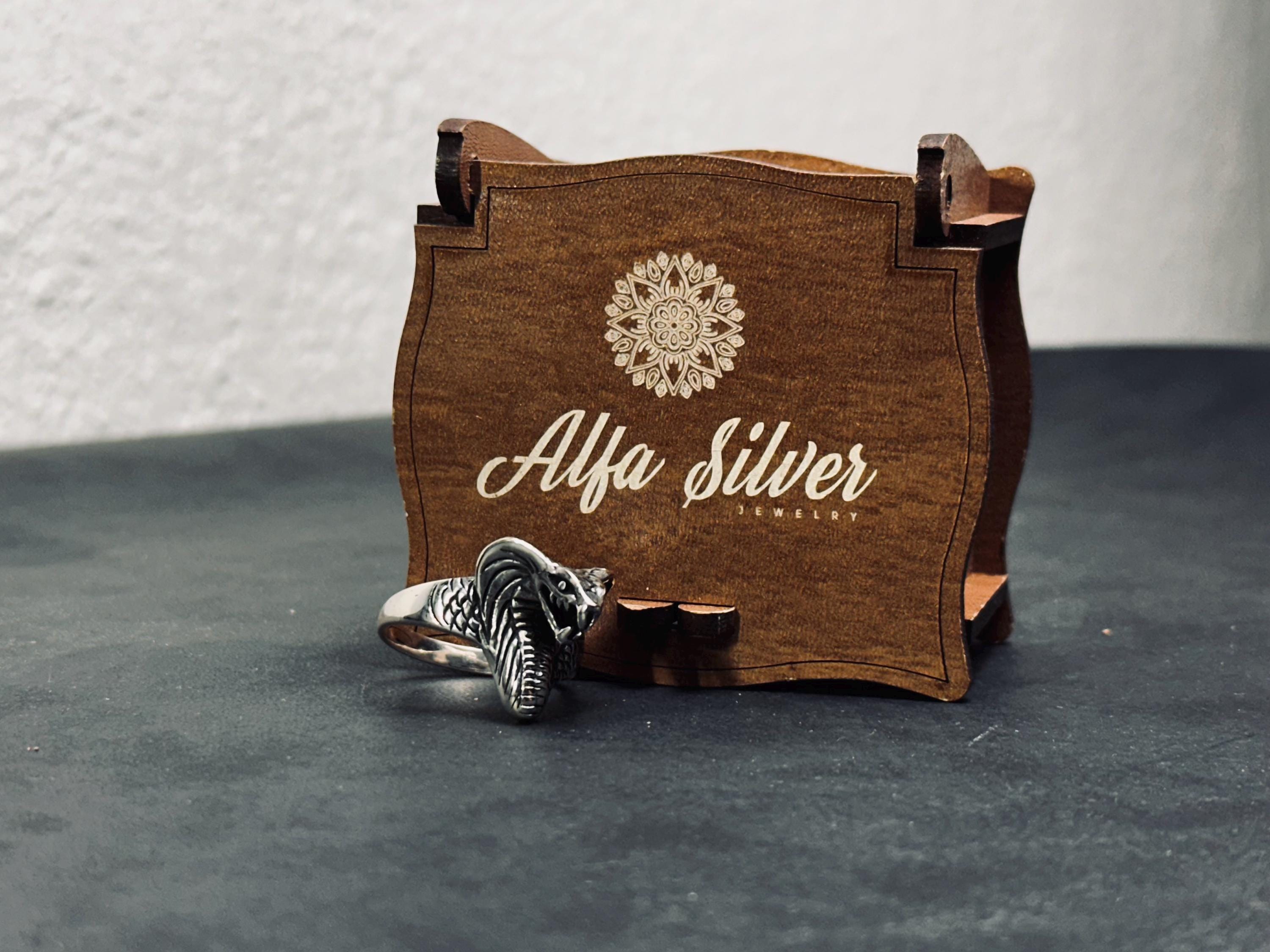 Sterling Silver King Cobra Ring, Snake Head Design (Adjustable)