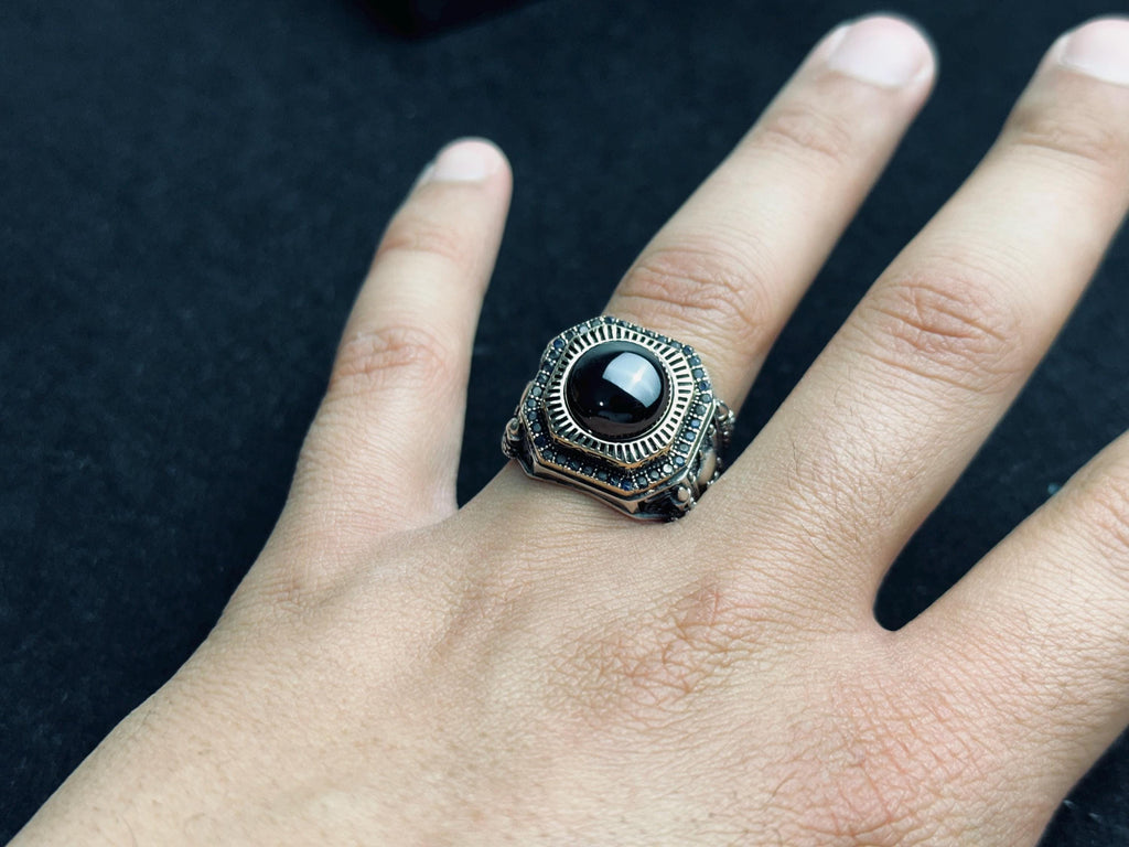 Onyx Statement Ring: Turkish Handmade Sterling Silver (Men's Size)