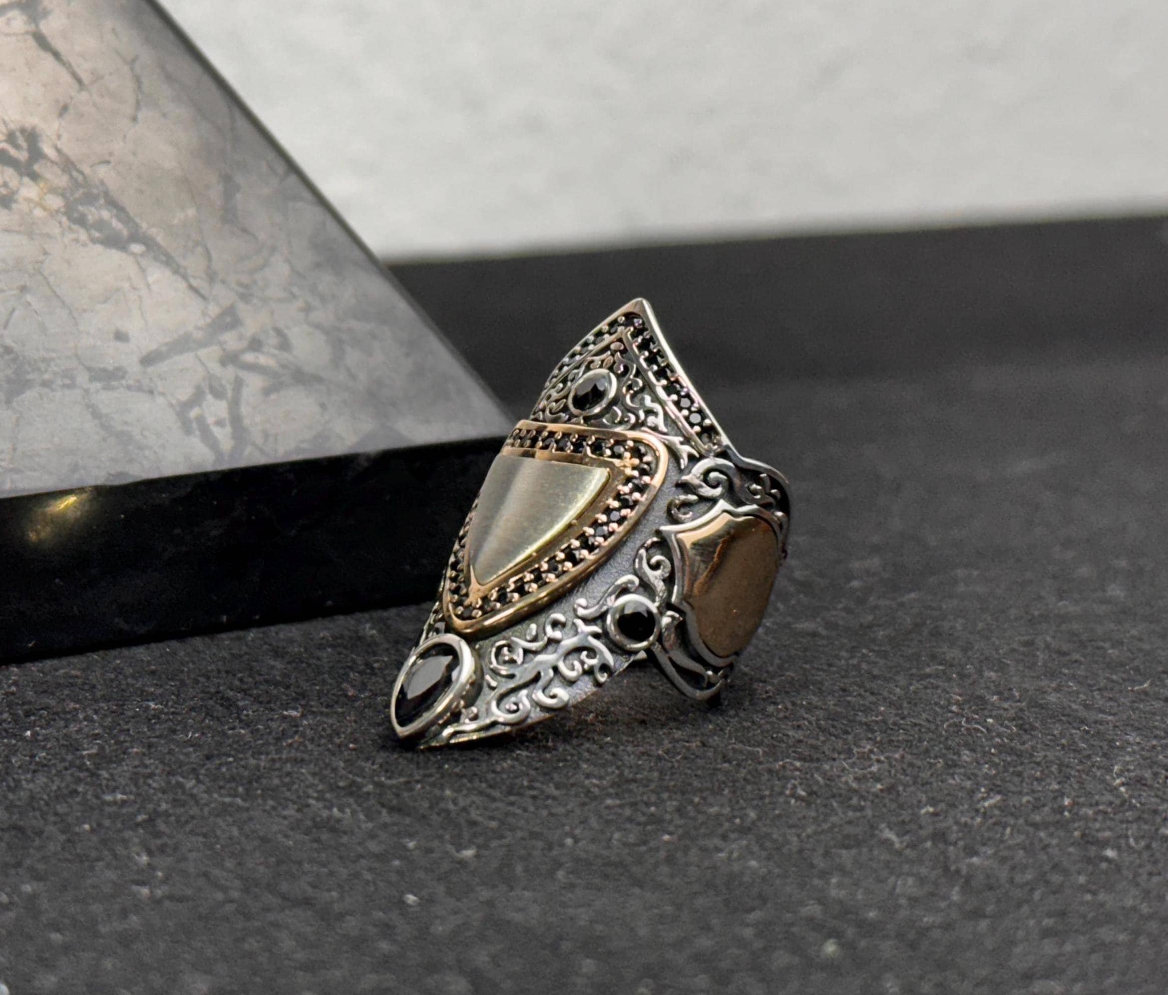 Oxidized Archer Ring - Adjustable Sterling Silver Thumb Band