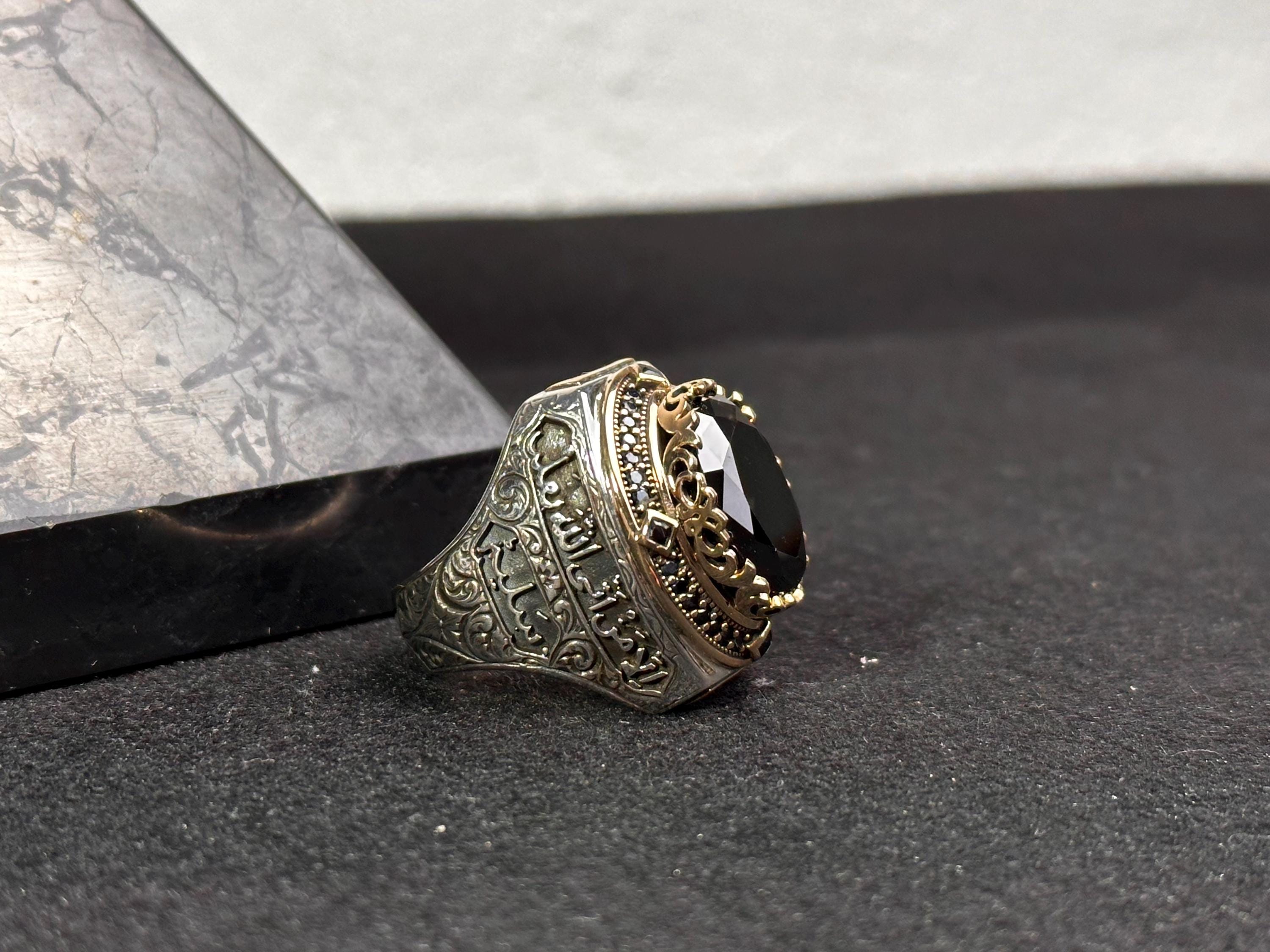 Arabic Calligraphy Ring: Sterling Silver with CZ Stone (Men's Size)