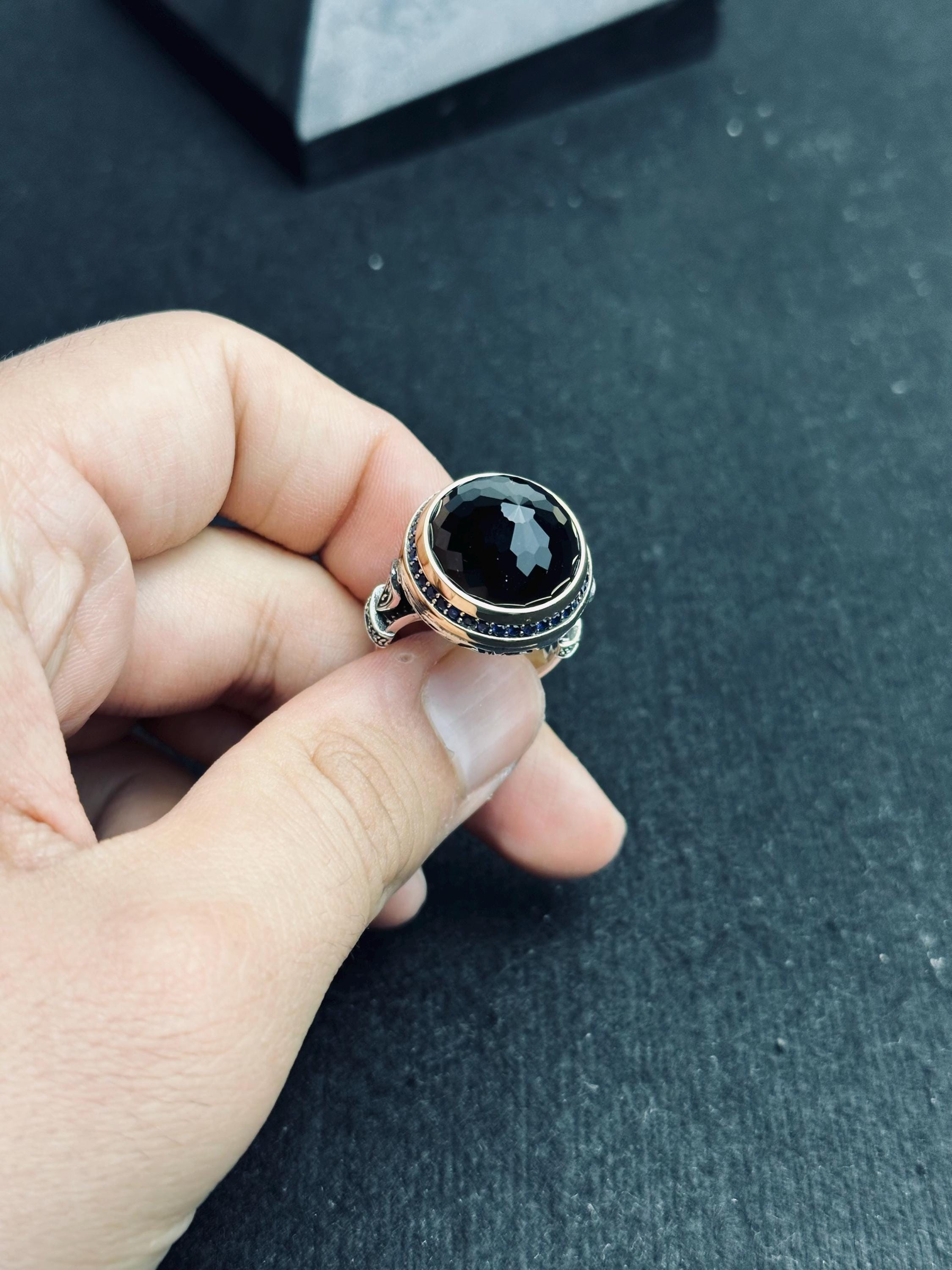 Men's Silver Ring: Minimal Black Stone Design (Handmade 925)