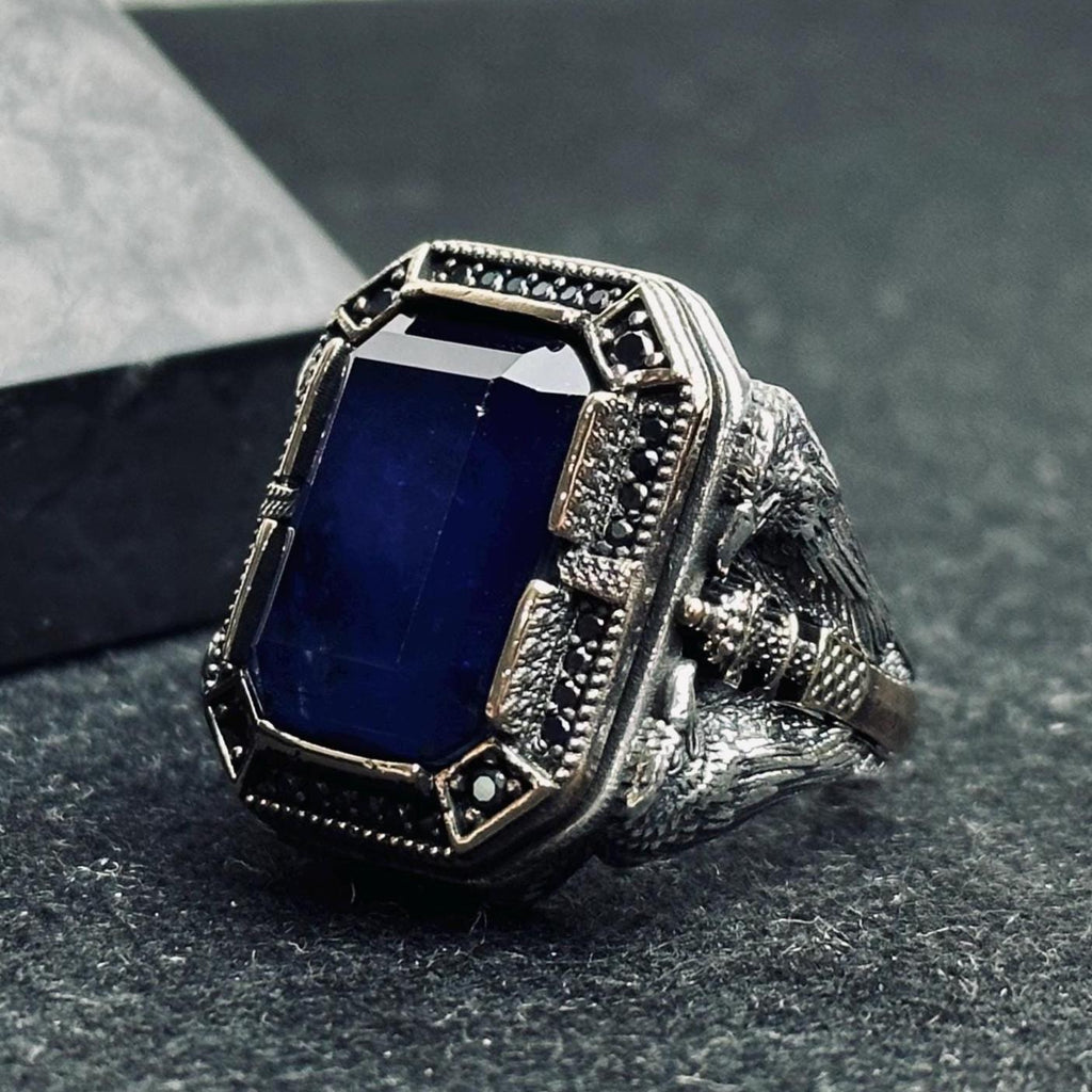 Ottoman Men’s Sapphire Ring - Handmade Sterling Silver Statement