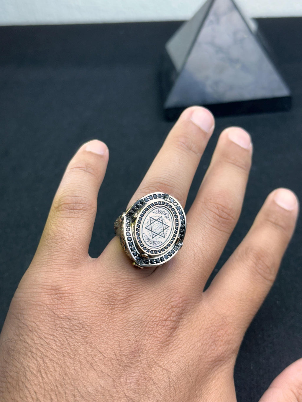 Sterling Silver Solomon Ring - Engraved Star of David Design