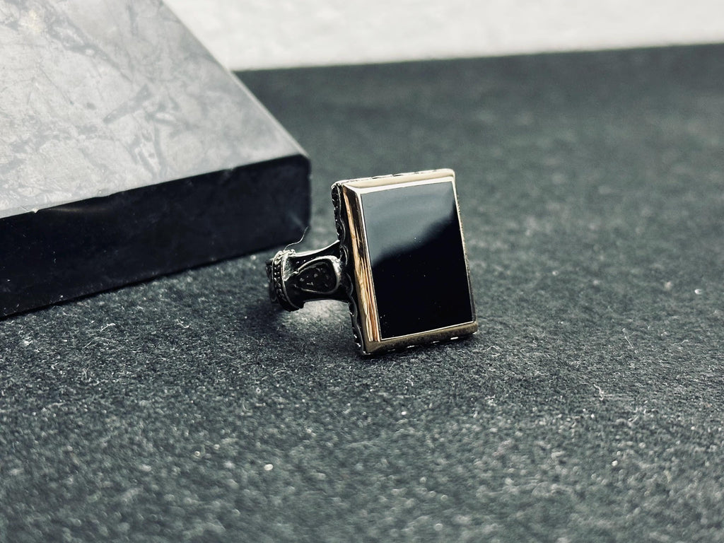 Turkish Sterling Silver Ring, Black Onyx Stone (Unisex Statement)