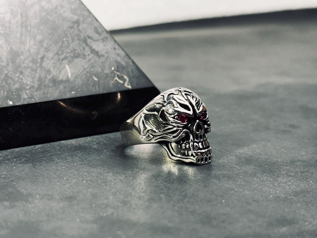Skull Ring: Sterling Silver Biker Goth - Handmade Design