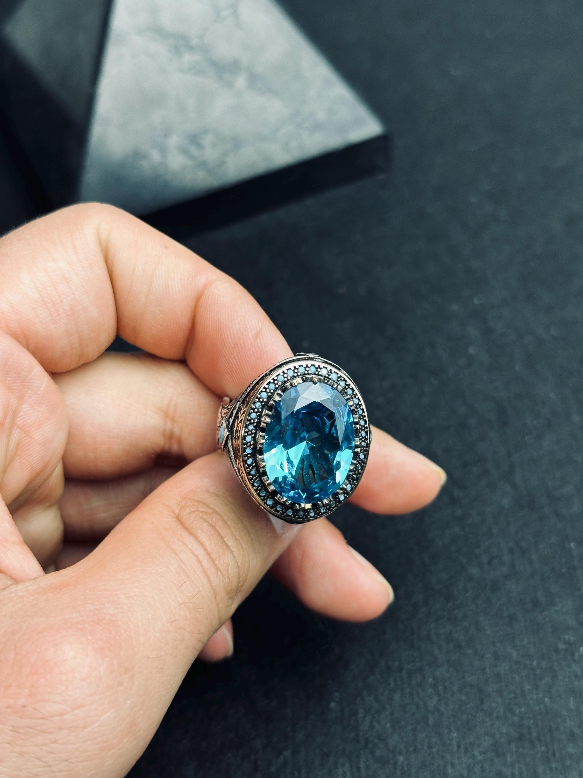 Paraiba Tourmaline Ring: Men's Sterling Silver Statement Jewelry