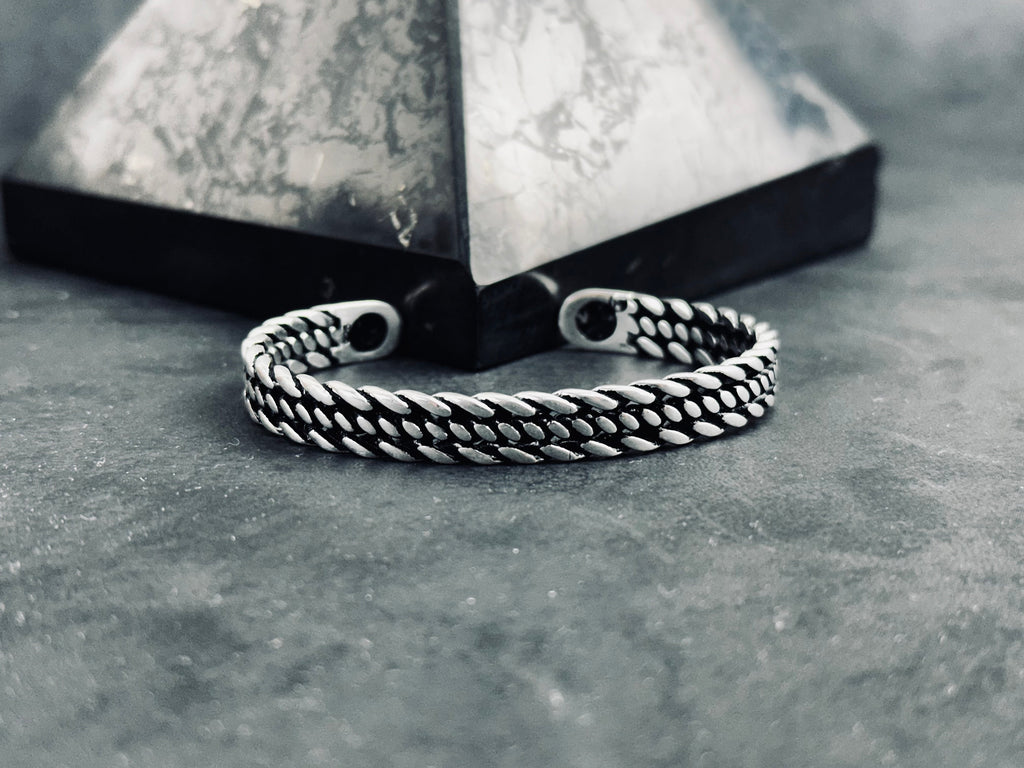 Sterling Silver Knitted Link Bracelet: Adjustable Handmade Design