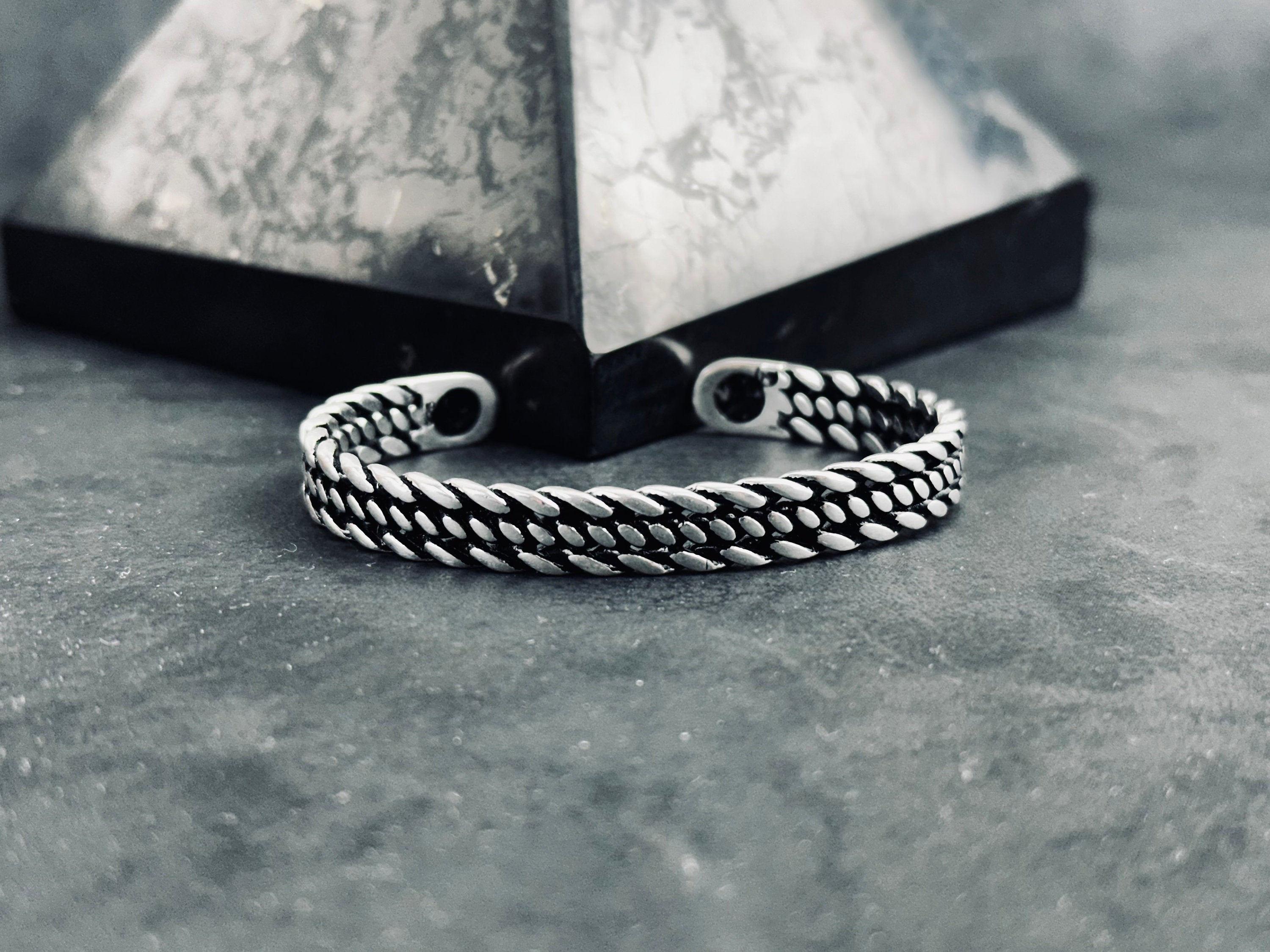 Sterling Silver Knitted Link Bracelet: Adjustable Handmade Design