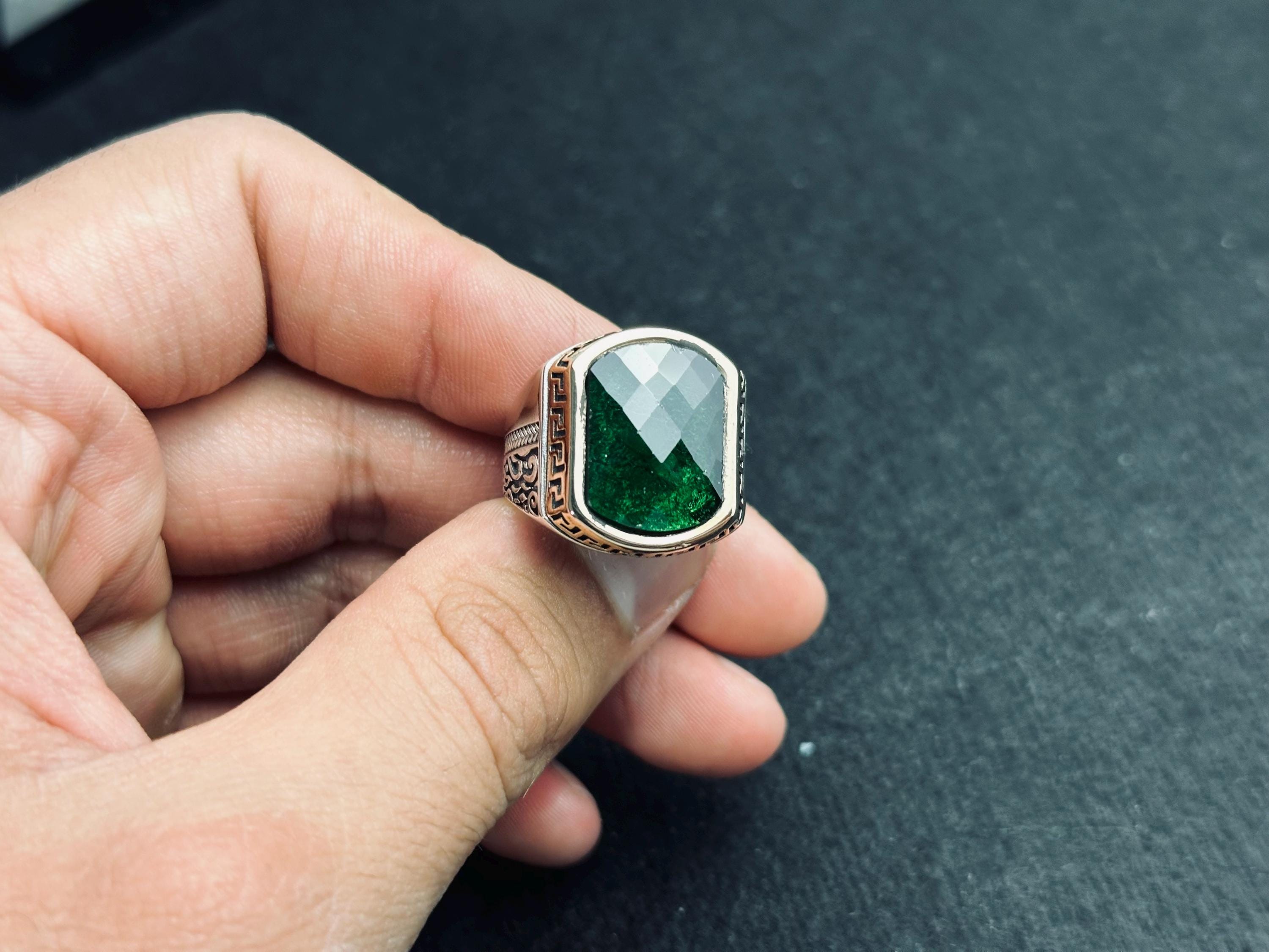 Emerald Ring for Men: Colombian Gemstone (Sterling Silver)